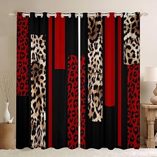 Leopard Print Window Curtains,Abstract Wlid Cheetah Skin Rustic Window D...