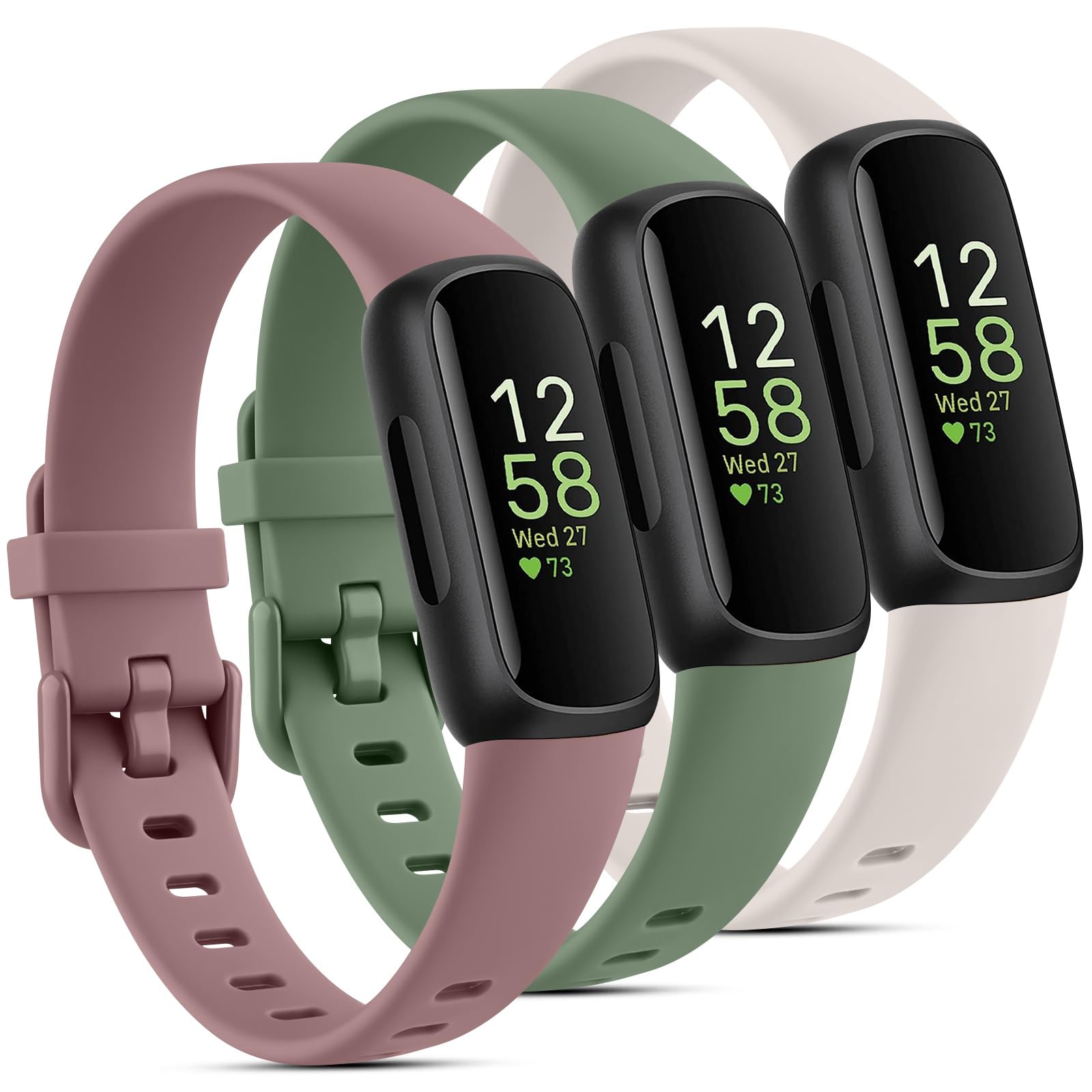 Pack 3 Straps for Fitbit Inspire 3 Strap for Women Men, Soft Silicone Replacement Strap Wristband Watchband Accessories 3-PACK 06