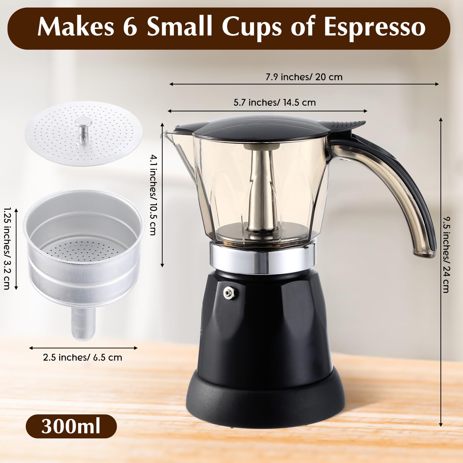 Cafetera italiana eléctrica cafetera cafetera clásica espresso 6 tazas aluminio café moca con base desmontable máquina portátil 300 ml cafeteras