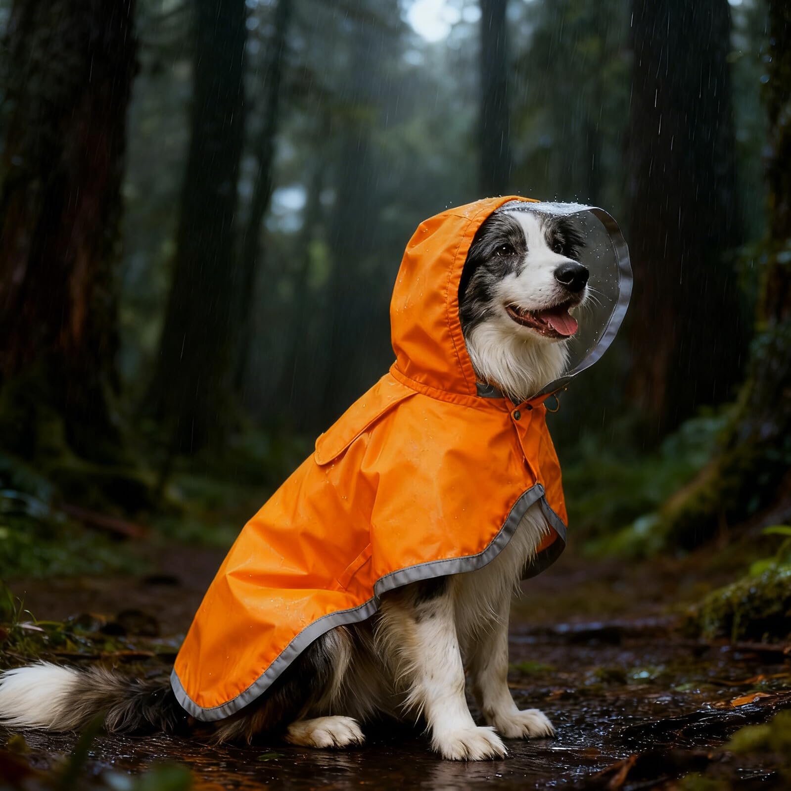 Chubasquero para Mascotas Ajustable con Capucha y Banda Reflectante Naranja XXL para Perros Grandes Poncho de Lluvia con Orificio para Correa Adecuado para Paseos Nocturnos y