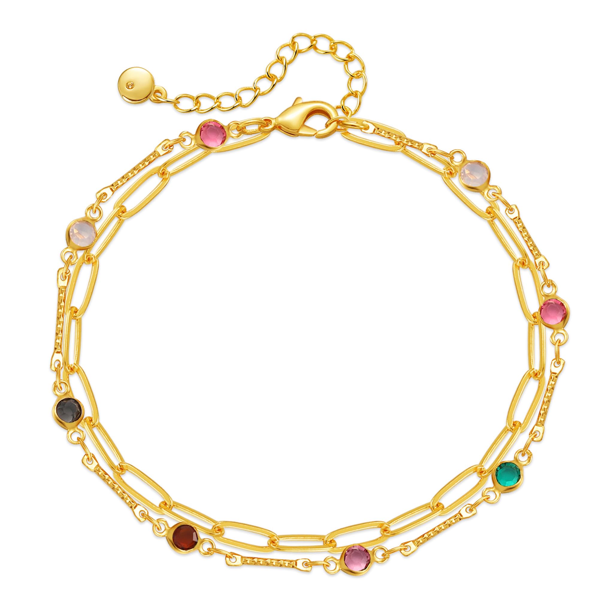 Yumikoo 18k Gold Plated Anklet Colorful Rhinestones And Chunky Chain Ankle Bracelets for Women
