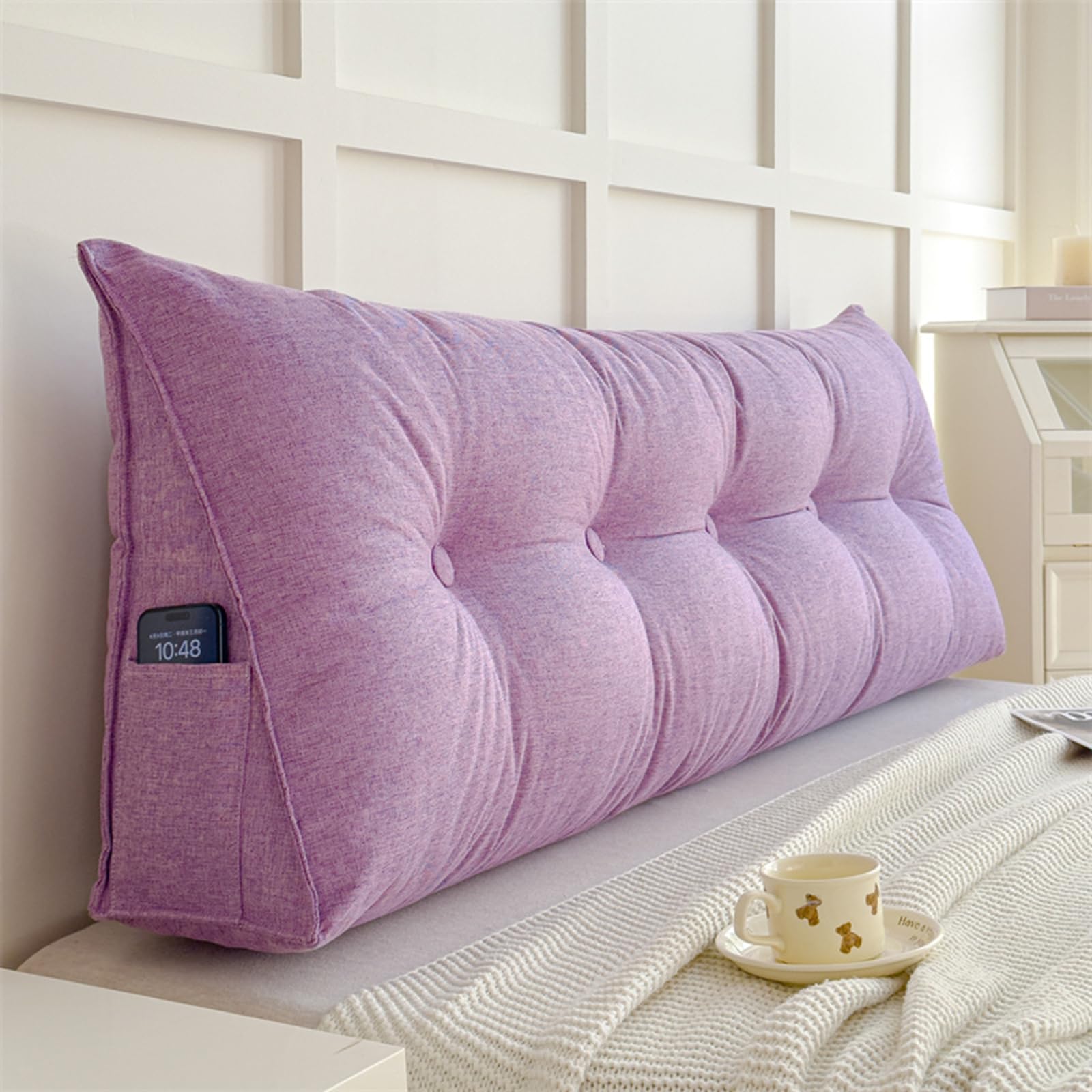 Cuscino Testata Letto Singolo/Matrimoniale 140/160 Cuscino Schienale Letto Cuscino Cuneo da Lettura Per Divano Imbottito Sfoderabile Triangolare Cuscini Grandi per Testiera Letto (80X20X50cm,Purple)