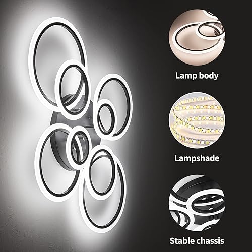 Miniatura 7 de Lámpara de techo moderna, 41.3 pulgadas, regulable, LED, color negro, luces de techo con control remoto, lámpara de techo redonda de acrílico para