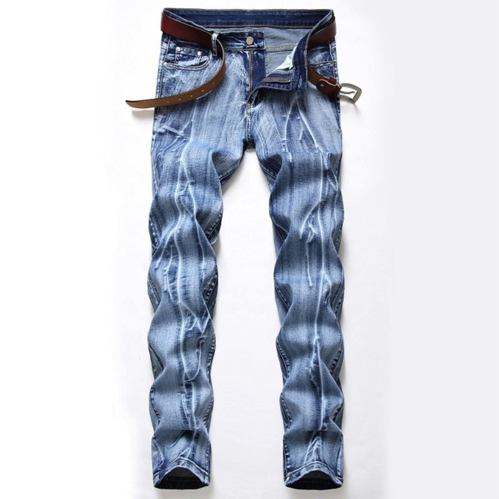 Washed Slim-fit Denim Pants,Fashion 