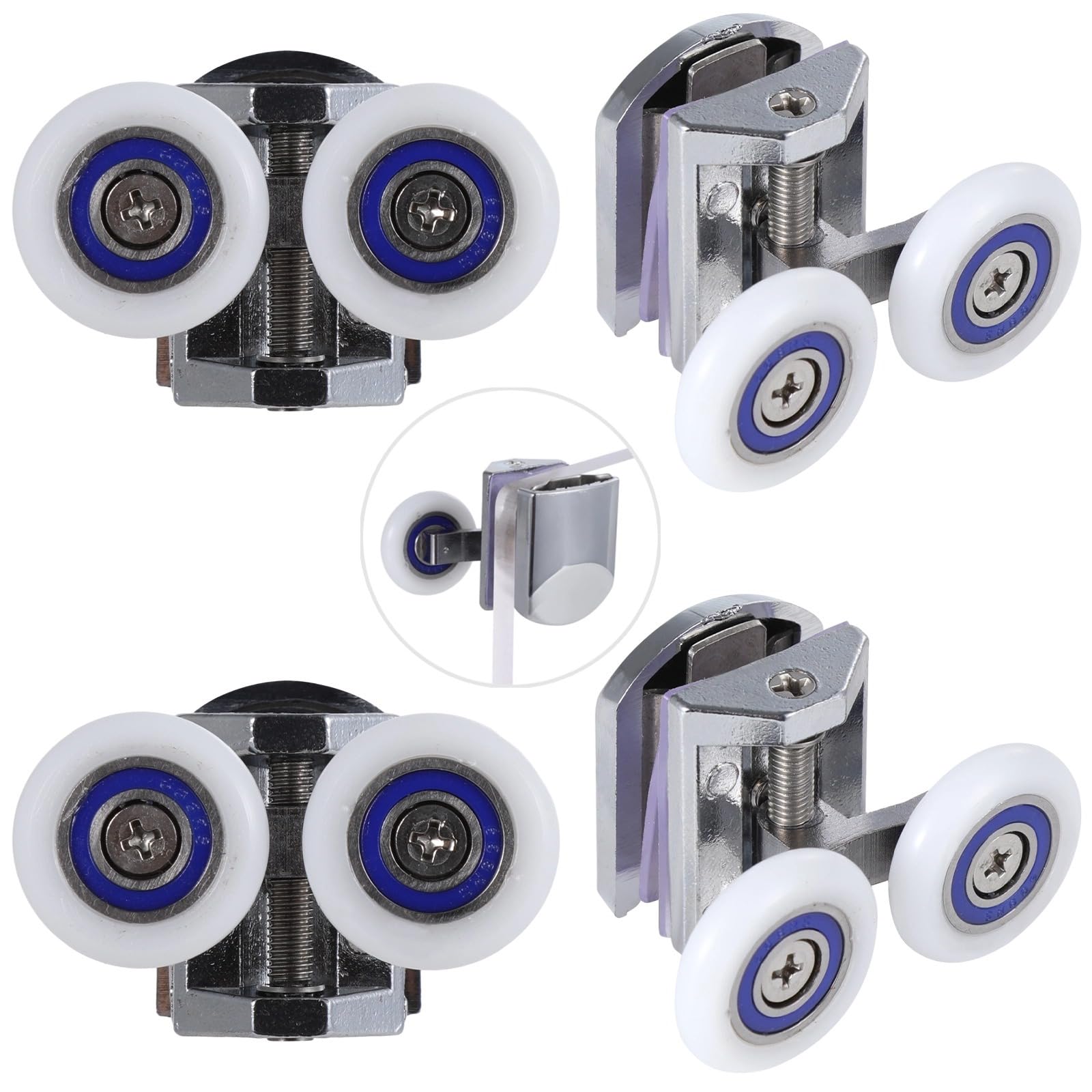 4 Stück Dusch­türrollen, Ersatzrollen für Duschtüren, 26 mm Doppelrollen oben und unten mit Schrauben, Laufrollen für Glastüren 6-8 mm