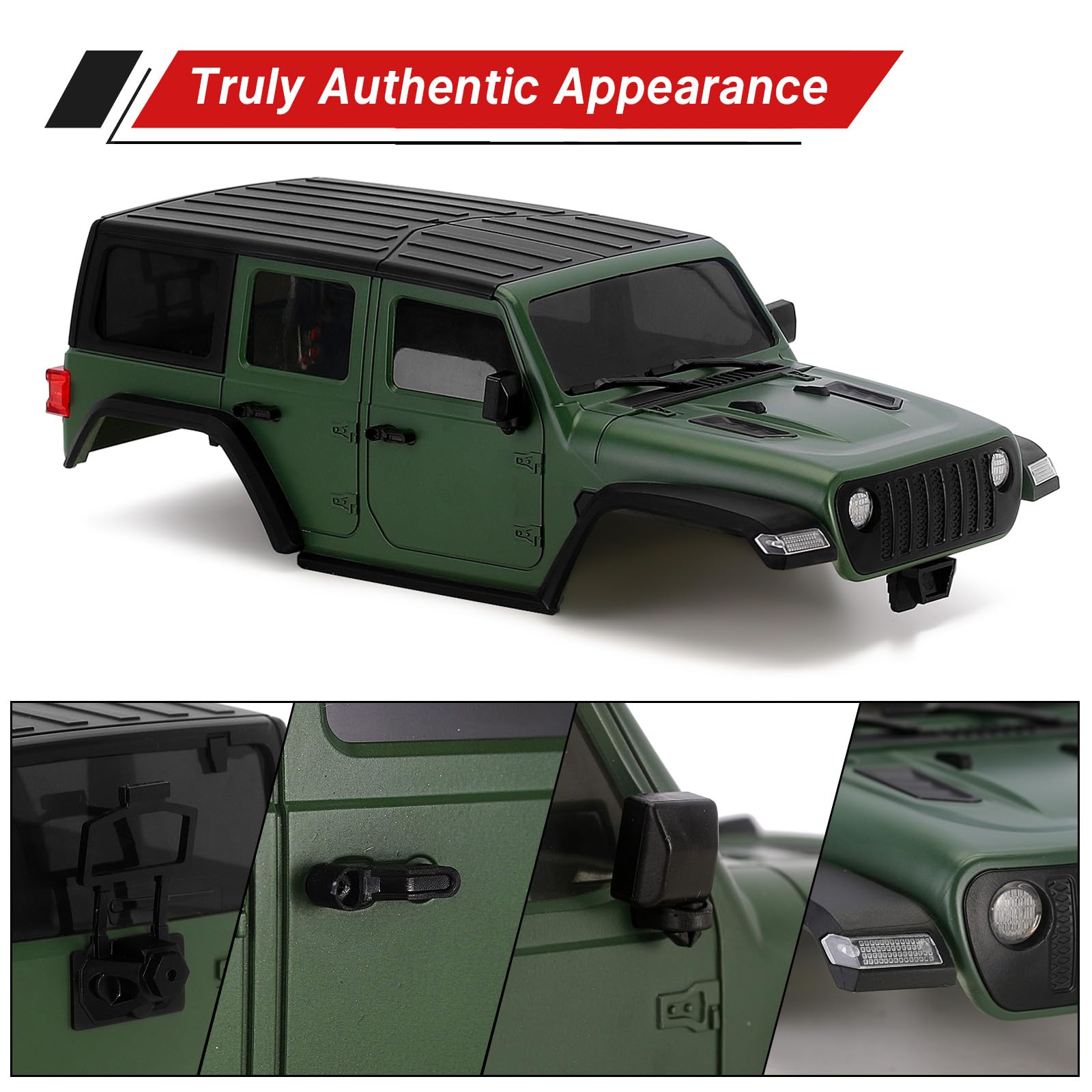INJORA 6,10 Pollici RC Carrozzeria - ABS Berlina Corpo Corredo con Paraurti Posteriori Anteriori per TRX4M Upgrade 1/18 RC Crawler Chassis (Verde)