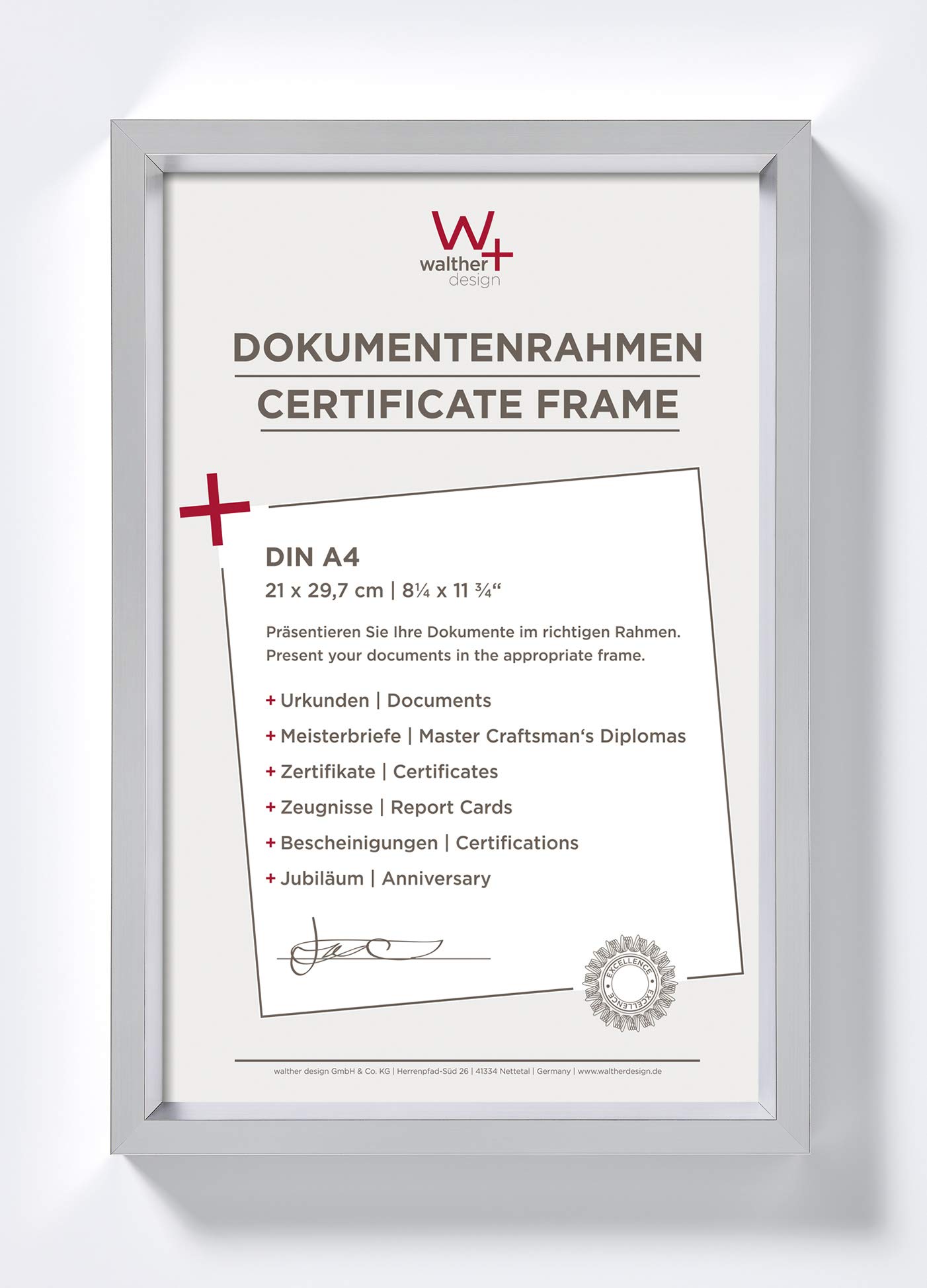 walther design Bilderrahmen silber 21 x 29,7 cm (DIN A4) mit Passepartout, Steel Style Kunststoffrahmen ES130S