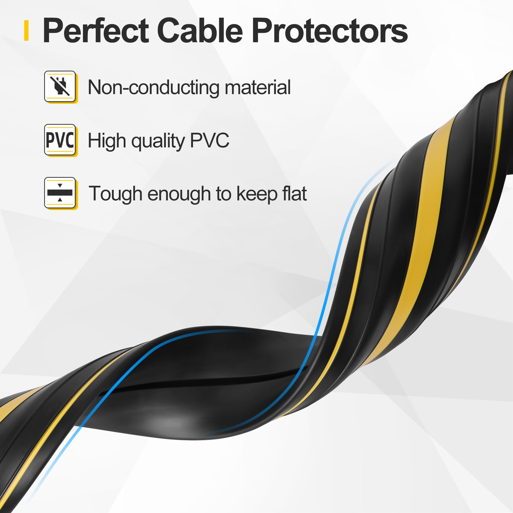 Cubierta de cable de suelo de 10 pies, 2 unidades de PVC resistente, protector de cables eléctricos, gestión, tira de extensión de suelo, cubierta de cable para cables en el canal interior del suelo,