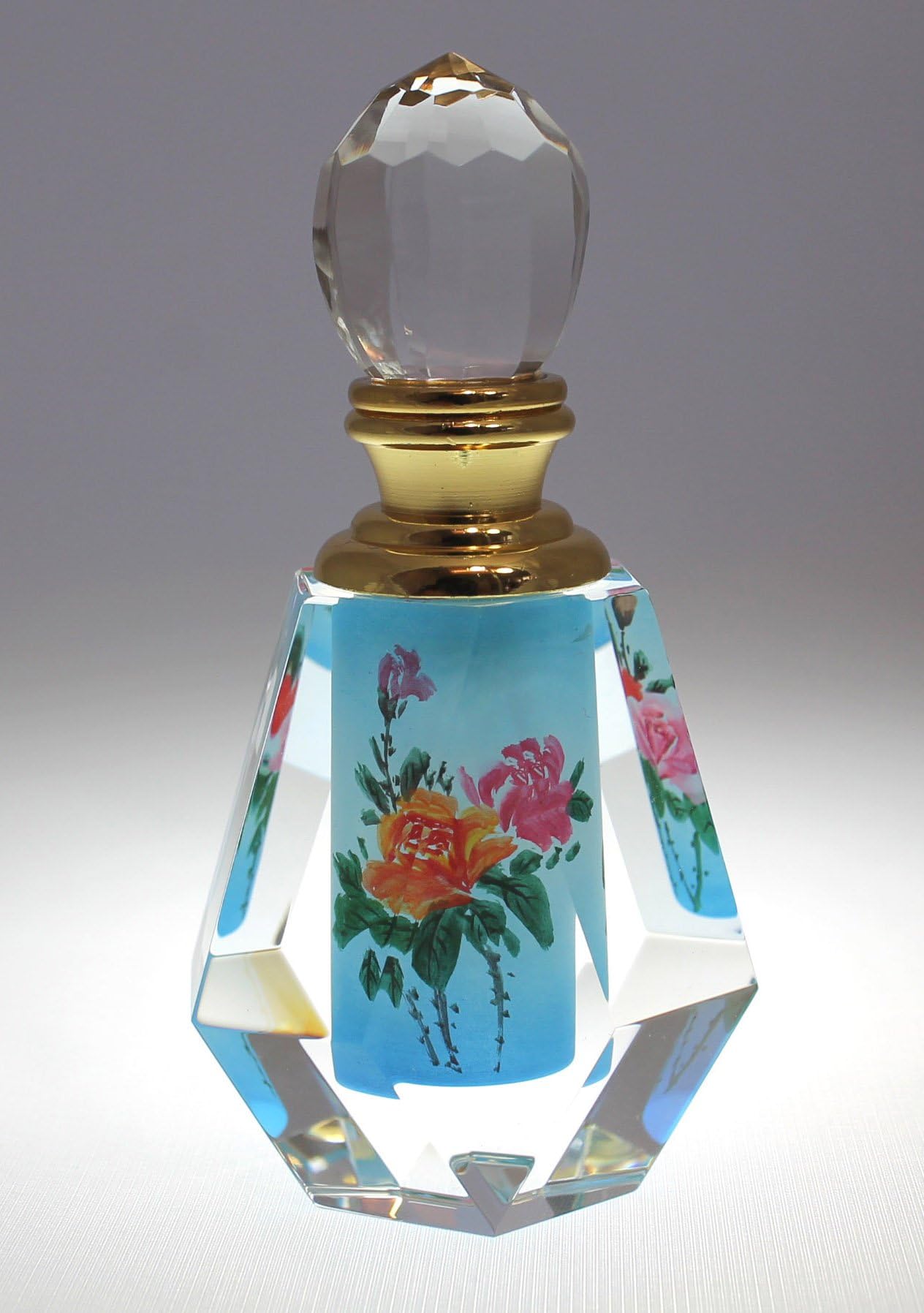 Blue Rose Garden Painting Crystal Decorative Perfume Bottle Collectible - PBD04-472
