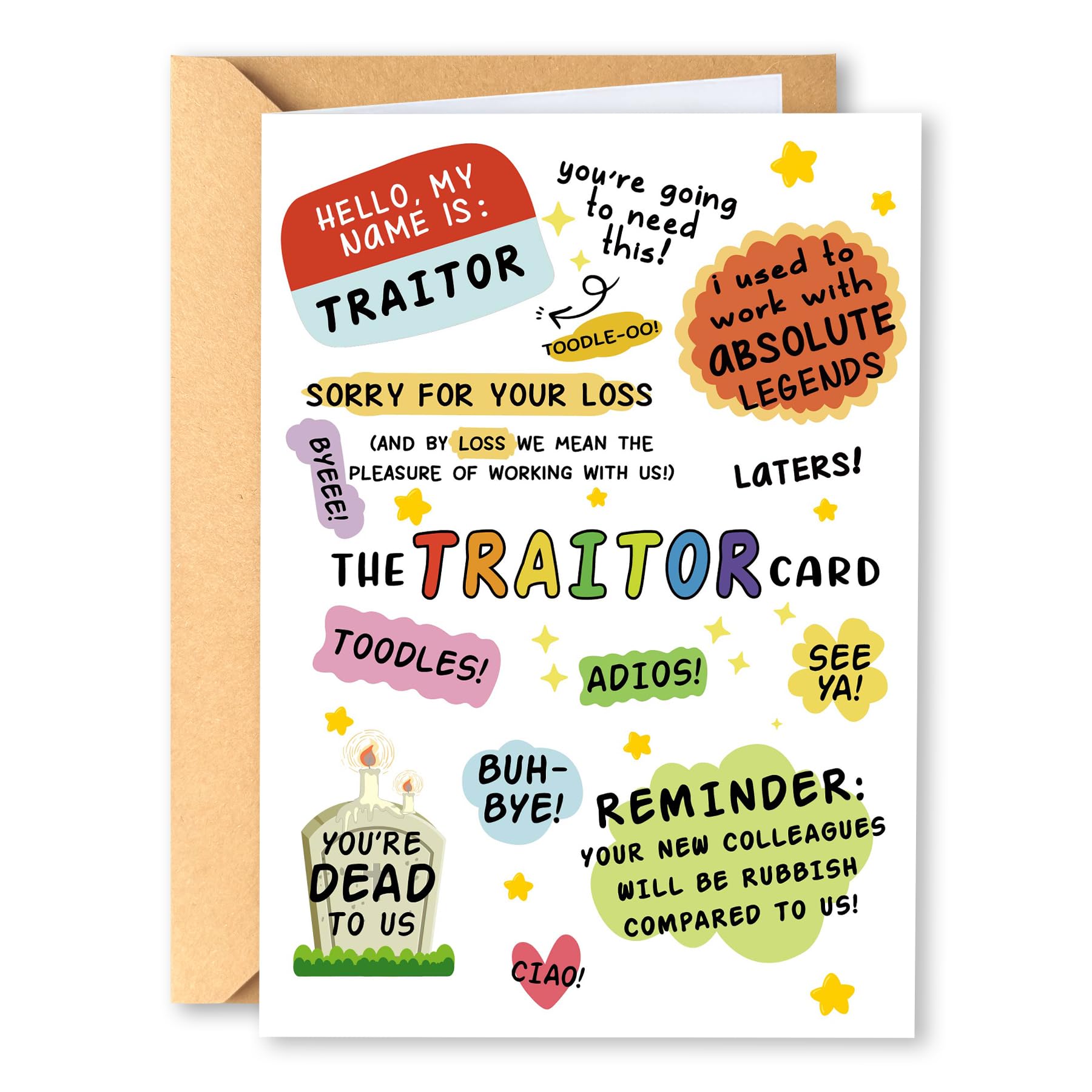 PTRUKD Funny Farewell Card for Coworker - The Traitor Card - Big Going Away Gift for Colleague, Boss, Employee - You're Dead to Us Joke - 400GSM Thick