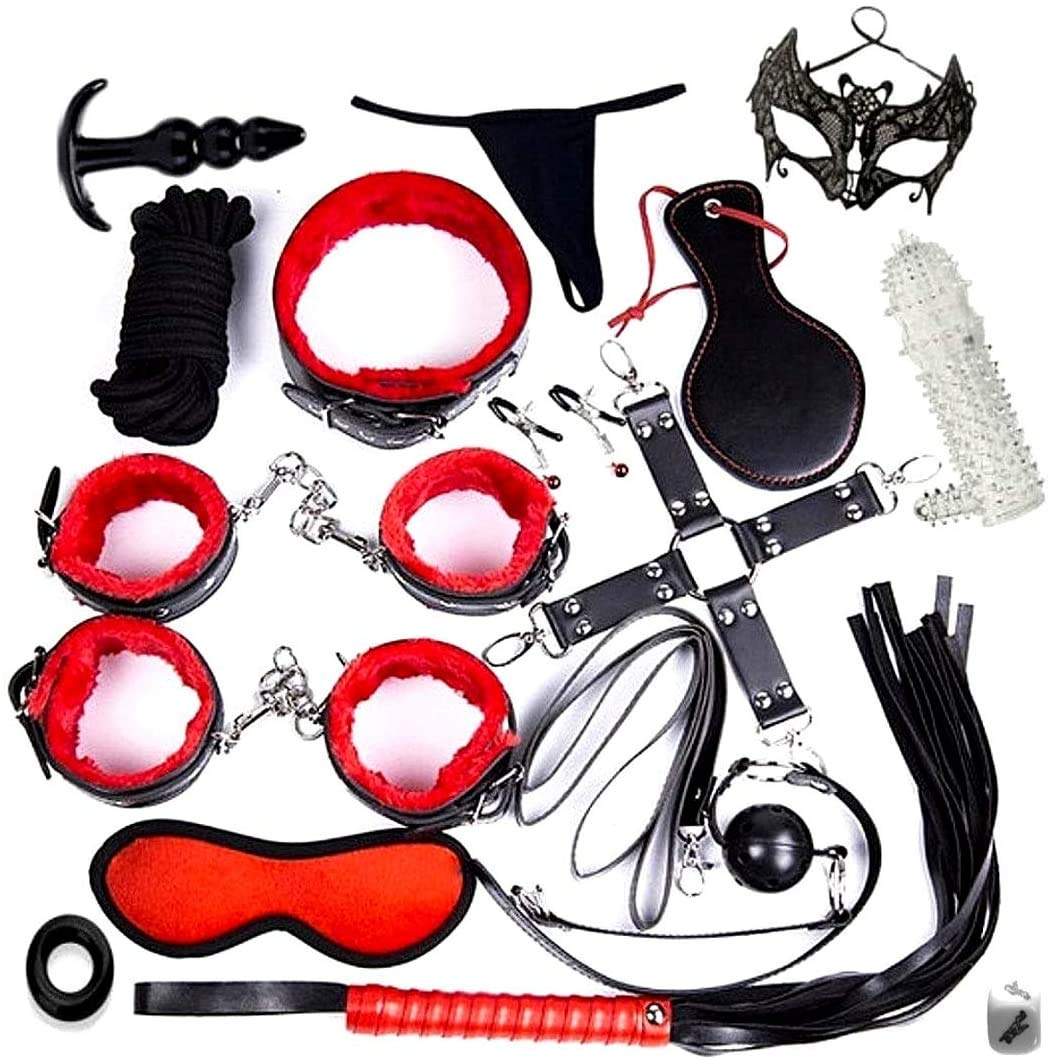 Set bondage 18 pezzi, perfetto per i principianti e gli esperti, manette e maschera per gli occhi, sex toy per le coppie, amanti del sesso, Set schiavitù, nero e rosso