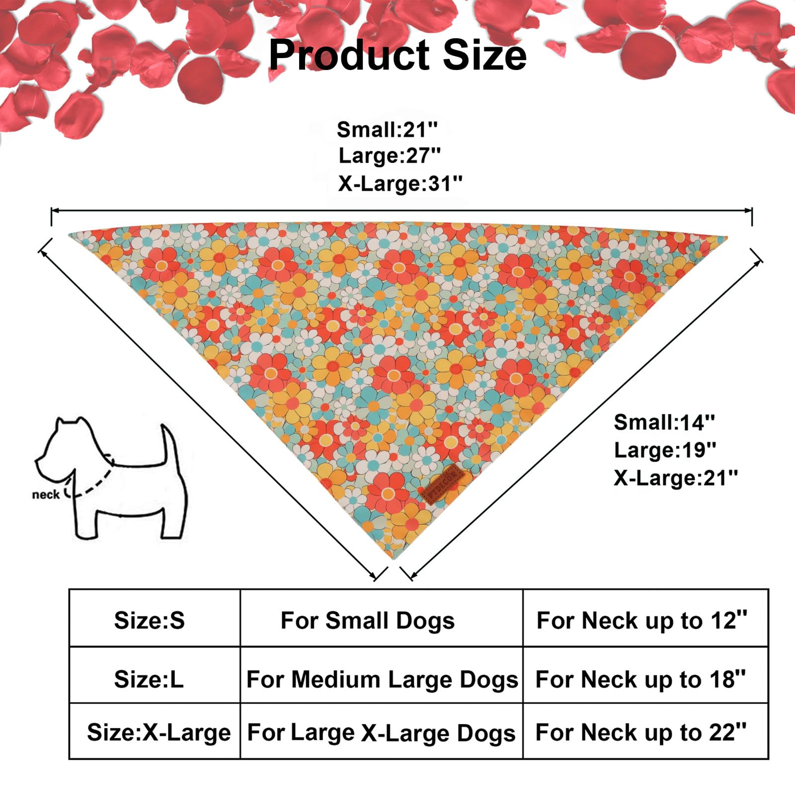 PTDECOR Hundehalstücher mit Frühlingsblumen, 2 Stück, hochwertiger strapazierfähiger Stoff, Dreiecksblumen-Halstücher für mittelgroße und große Hunde, Haustiere (groß)