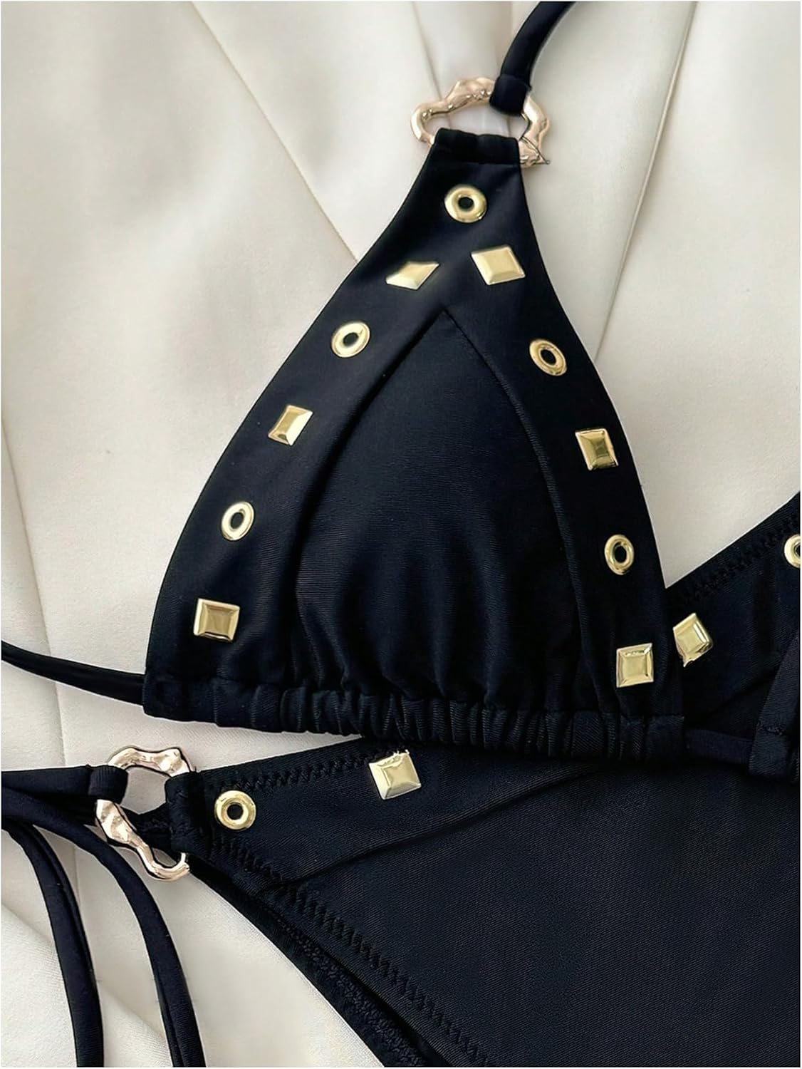 SHENHE Women's Grommet Eyelet Bikini Set Triangle String Halter Tie Side Cheeky Swimsuits 2 Piece Bathing Suits - Image 4