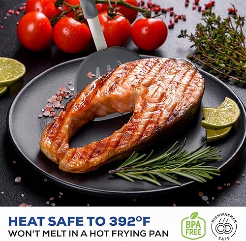 Miniatura 2 de HIC Kitchen Espátula flexible antiadherente ranurada ancha, silicona con núcleo de acero inoxidable, 13 x 6 pulgadas