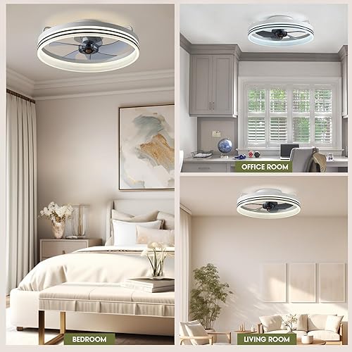 Miniatura 36 de Moderno ventilador de techo de montaje empotrado de 20 pulgadas con luces, 6 velocidades de viento, LED, dormitorio, cocina Negro-Y1095-BK02