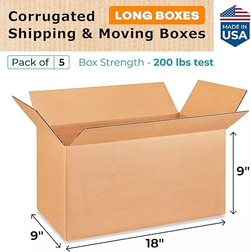 Miniatura 2 de Cajas largas de mudanza y envío de 18 x 9 x 9 pulgadas (paquete de 5)  Extra resistentes 200 libras frente a las regulares  Cajas corrugadas fuertes