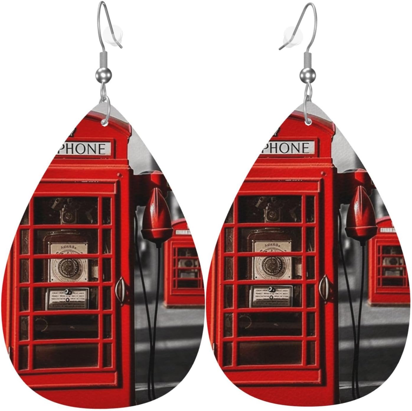 Faux Leather Teardrop Earrings Double Sided Drop Dangle Earrings Fashion Lightweight Women'S Ear Accessories England Uk Retro London Telephone Jewelry Gifts