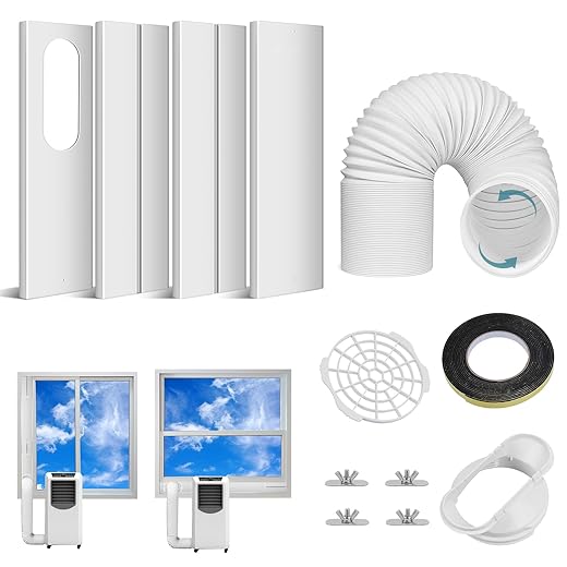 Ninonly Portable Air Conditioner Window Vent Kit with 5.9" Exhaust Hose, Portable AC Seal Kit for Sliding Window with 4 Plates, Universal Coupler Fits Most AC Units