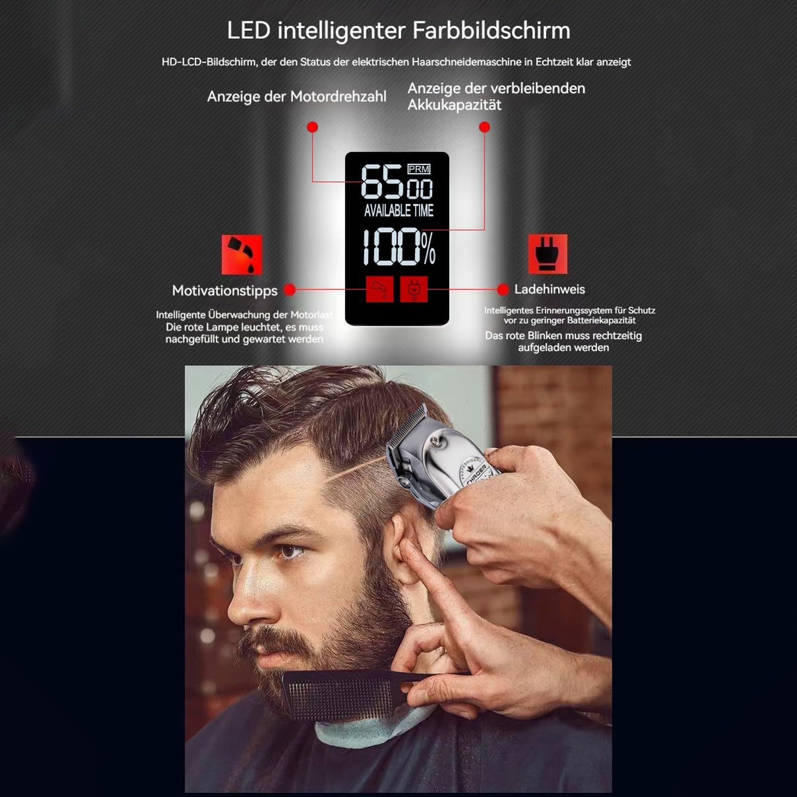 ProTrim 2.0 Haarschneidemaschine mit Präzisions-Edelstahlklingen – LED-Display, Abwaschbare Klingen & Kraftvoller Motor für Gleichmäßige Schnitte bei Haar und Bart