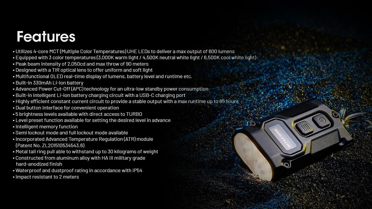Nitecore TINI3 MCT czarny - NB20000 Tini3 MCT Inteligentny brelok do kluczy w wielu temperaturach jasny czarny -600 lumenów z ładowarką NB20000 20 000 mAh