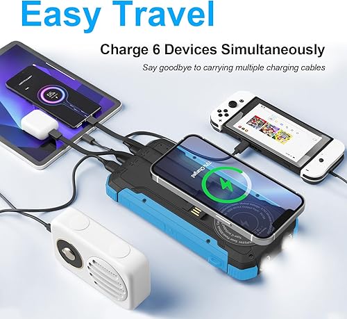 Miniatura 2 de ERRBBIC Cargador solar de 20000 mAh, cargador inalámbrico portátil, batería externa de carga rápida de 15 W con linterna dual y salidas USB C.