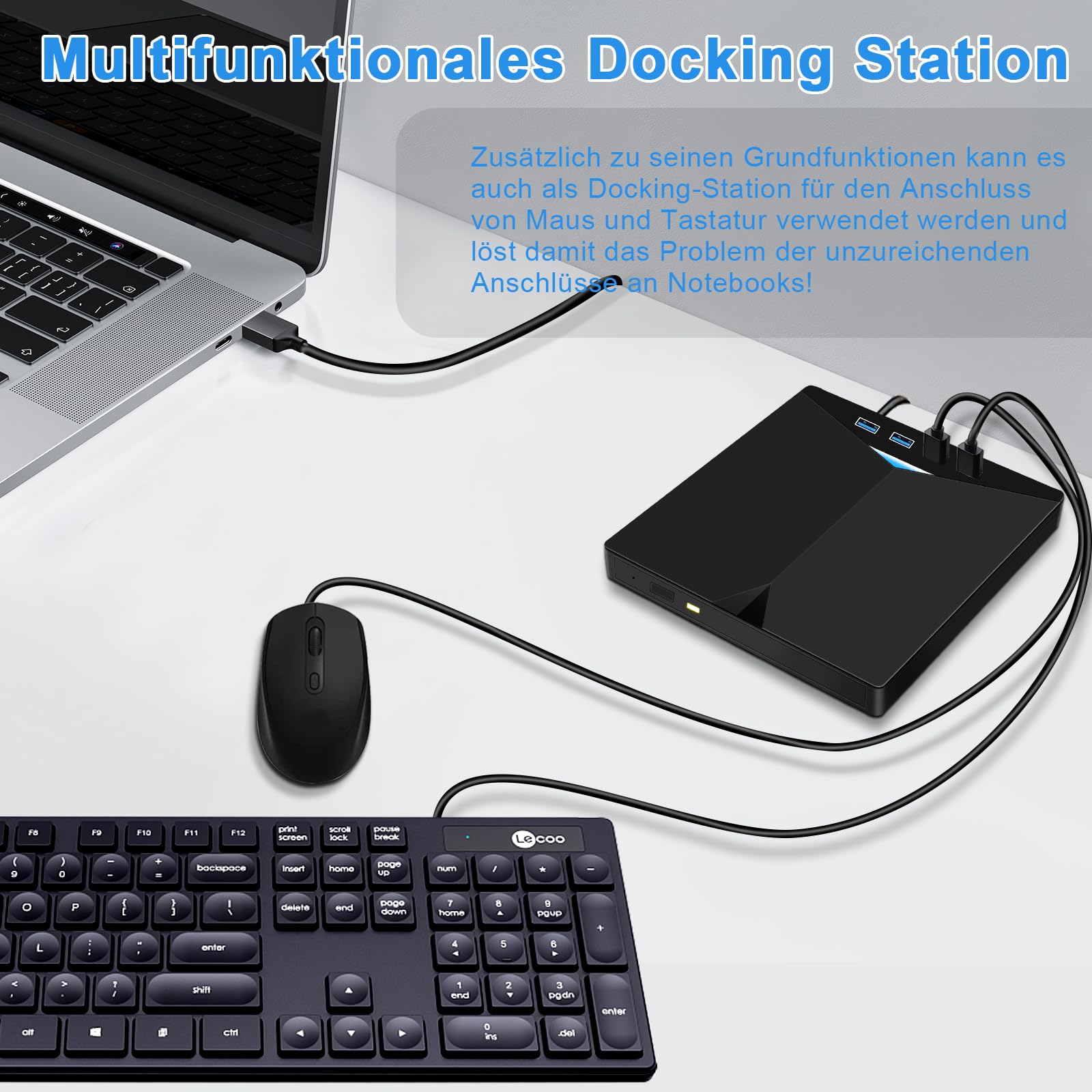 Zewnętrzny odtwarzacz CD/DVD do PC, USB 3.0 cienki przenośny rejestrator RW/ROM Napęd CD/DVD Player szybka transmisja wbudowany kabel USB do Windows 7/8/10/11, Vista, Linux, laptop, komputer