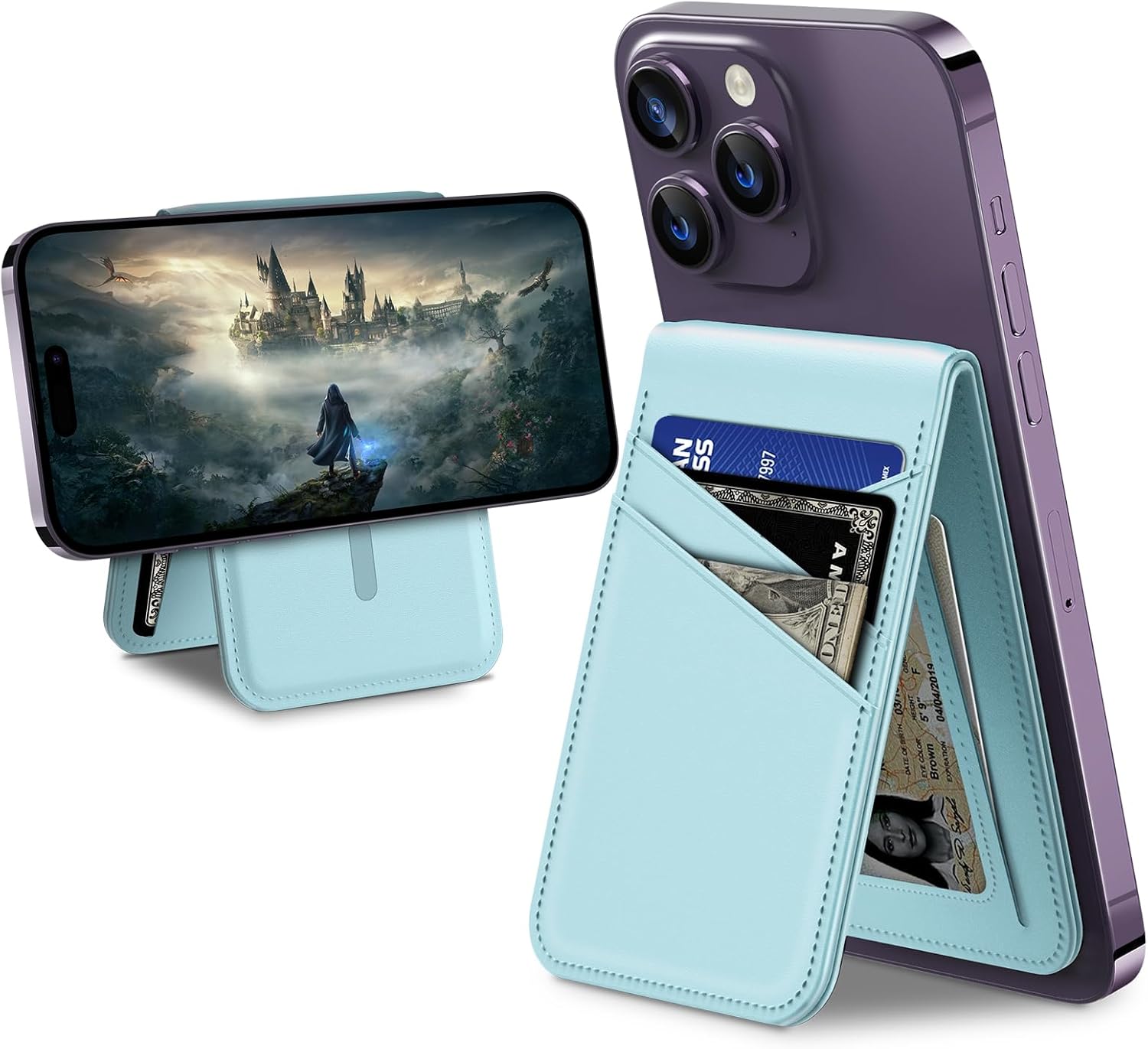 TopMade for MagSafe Wallet Magnetic Card Holder for iPhone 17/16/15/14/13/12 Series, Strongest Magnetic Phone Wallet Stand Adjustable, Slim Leather 5 Cards Holder, ID Window, RFID Blocking, Blue