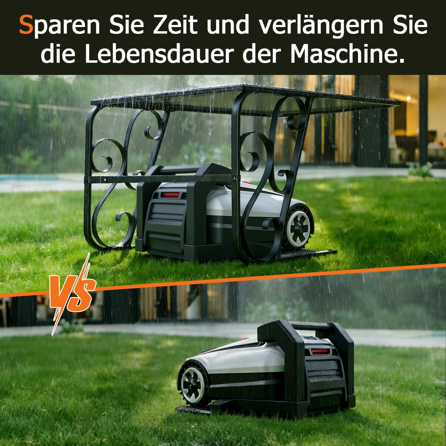 Mähroboter Garage, Garage für Mähroboter aus Aluminium-Verbundplatte,Wind und Witterung rasenroboter garage,Schützen Sie den Mähroboter vor UV-Strahlung,80x56x43cm,Einfache Installation