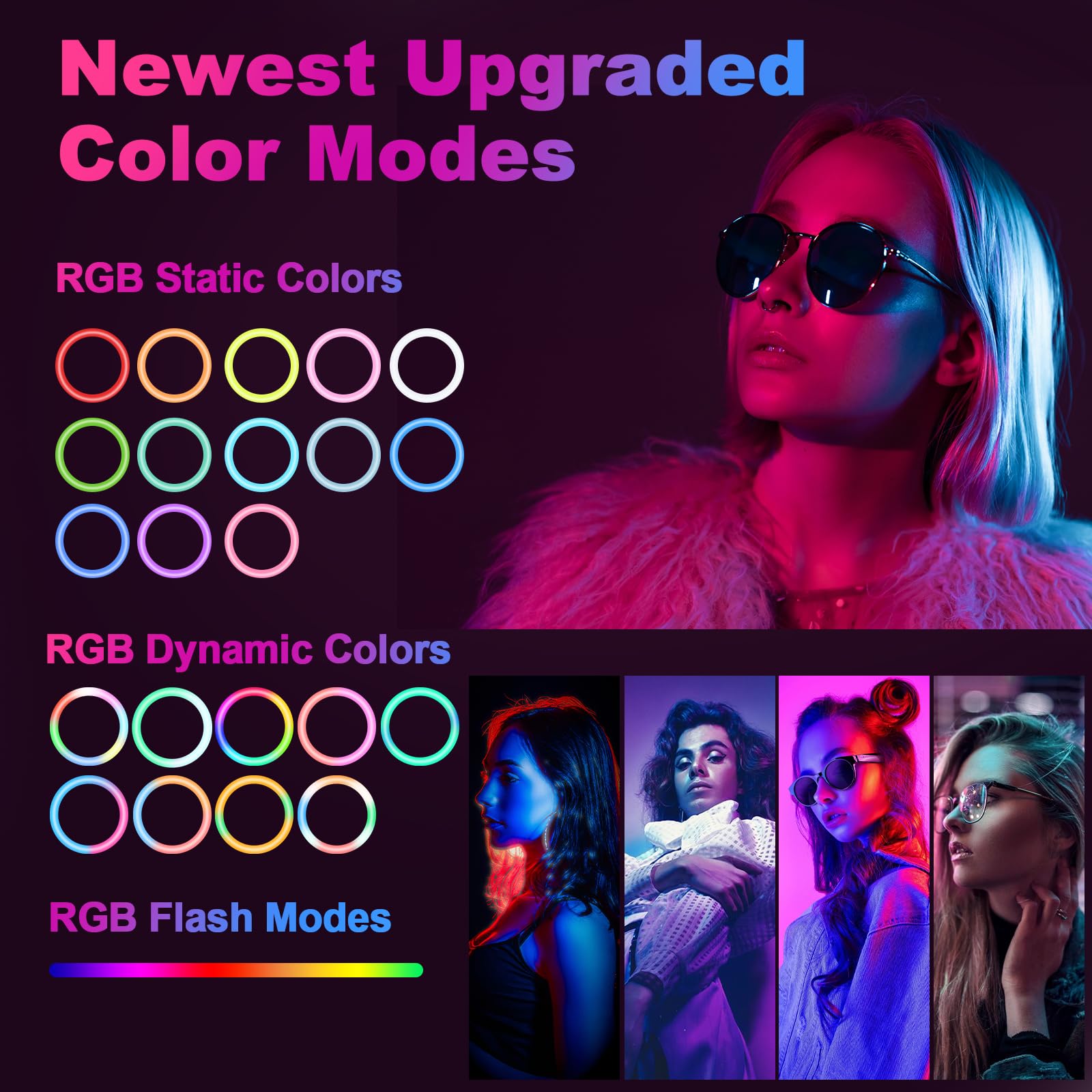 PEYOU Anello luminoso con supporto e supporto per telefono, desktop dimmerabile da 10" 【RGB e LED】 Luce circolare per riunioni Zoom/streaming live/video/YouTube/Tiktok/Vlog