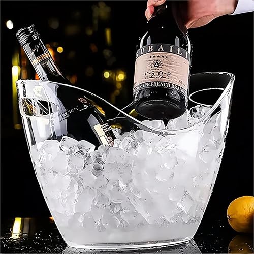 Miniatura 4 de Cubo de hielo, 2 piezas de 4 litros, cubo de vino champán para fiestas y bebidas, bañera de hielo acrílico de plástico con cucharas para bar de