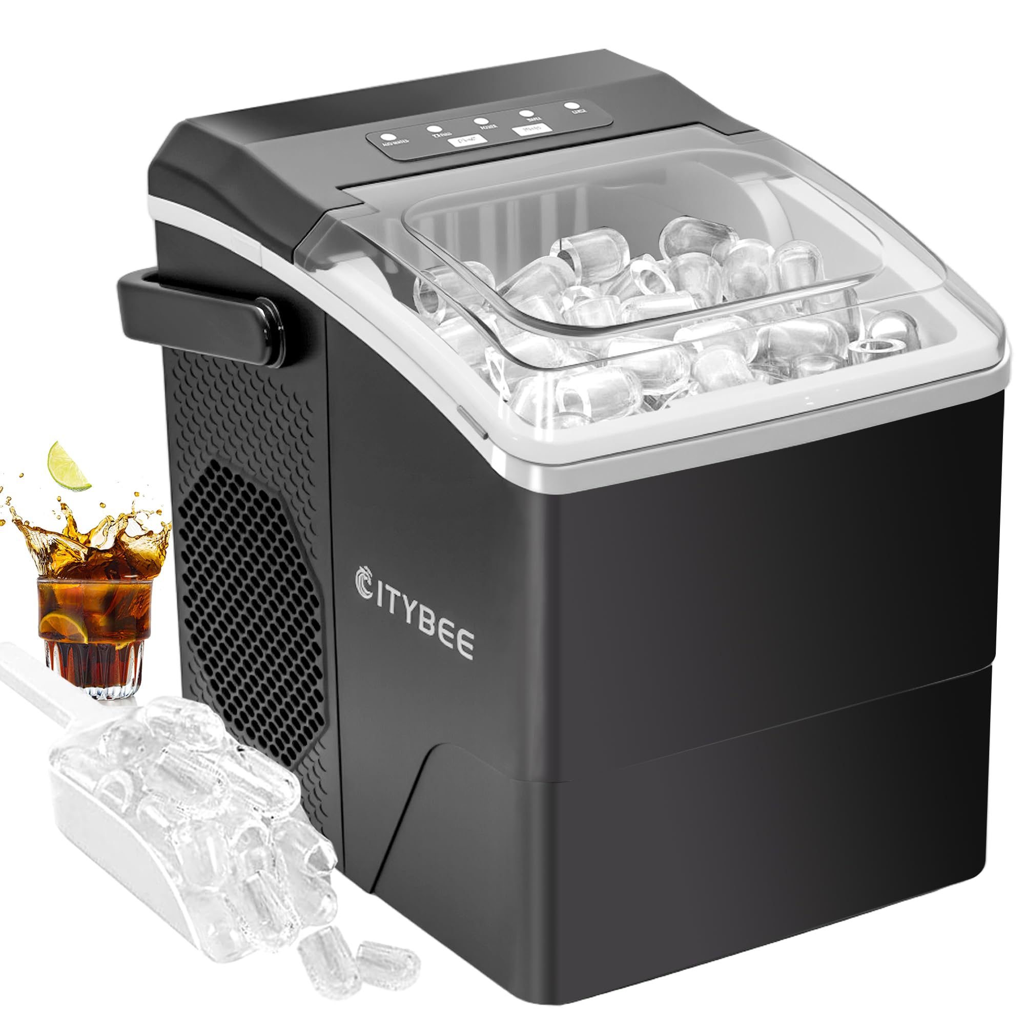 Eiswürfelmaschine Klein Ice Maker Leise - 2Größen von Bullet Ice Cube Maker Eiswürfel maschine Mini 9 Würfel in 6 Minuten Fertig Eiswürfelbereiter mit Tragbarem Griff für Büro Camping&Party (Schwarz1)