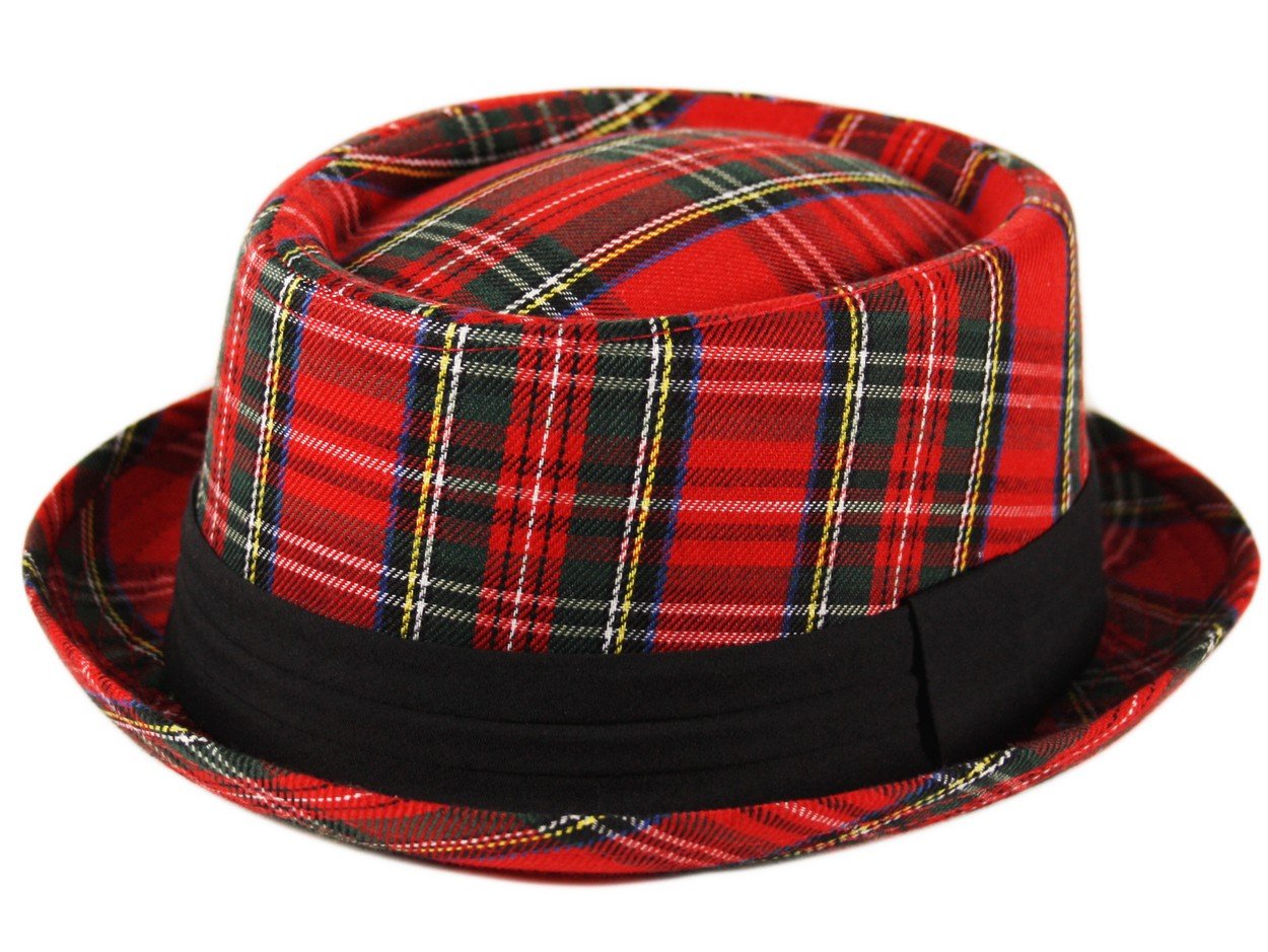 Adultos Pork Pie Trilby Fedora tartán escocés comprobar sombrero banda unisex de Breaking Bad Heisenberg estilo rojo
