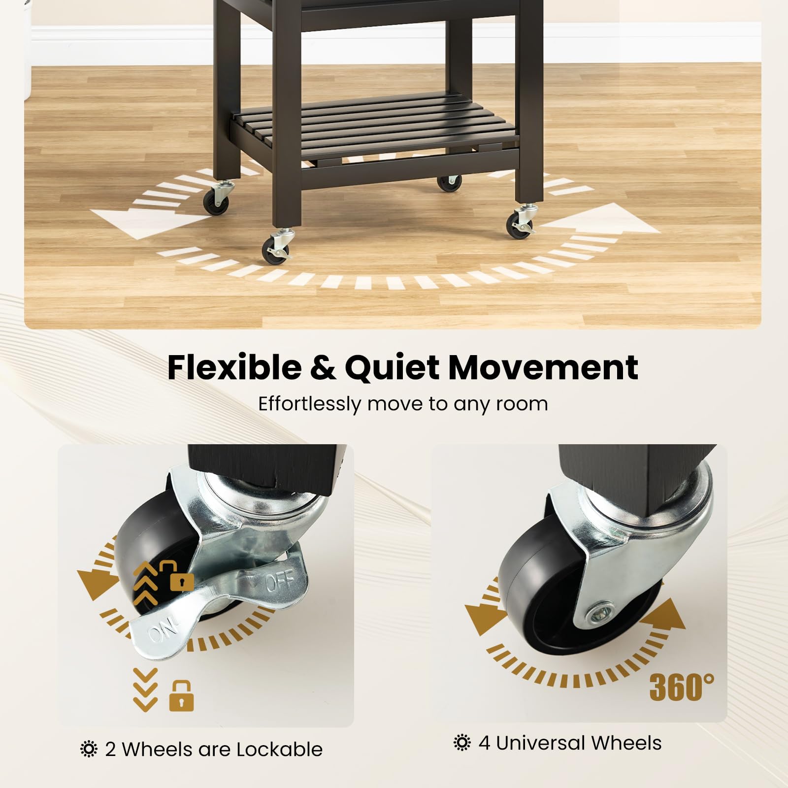 KOMFOTTEU Carrello Cucina con Ruote e Piano di Lavoro in Acciaio Inox, Carrello Portafrutta e Portavivande con Cassetto e Cestello Metallico, Carrellino Portaoggetti per Sala da Pranzo (Nero)