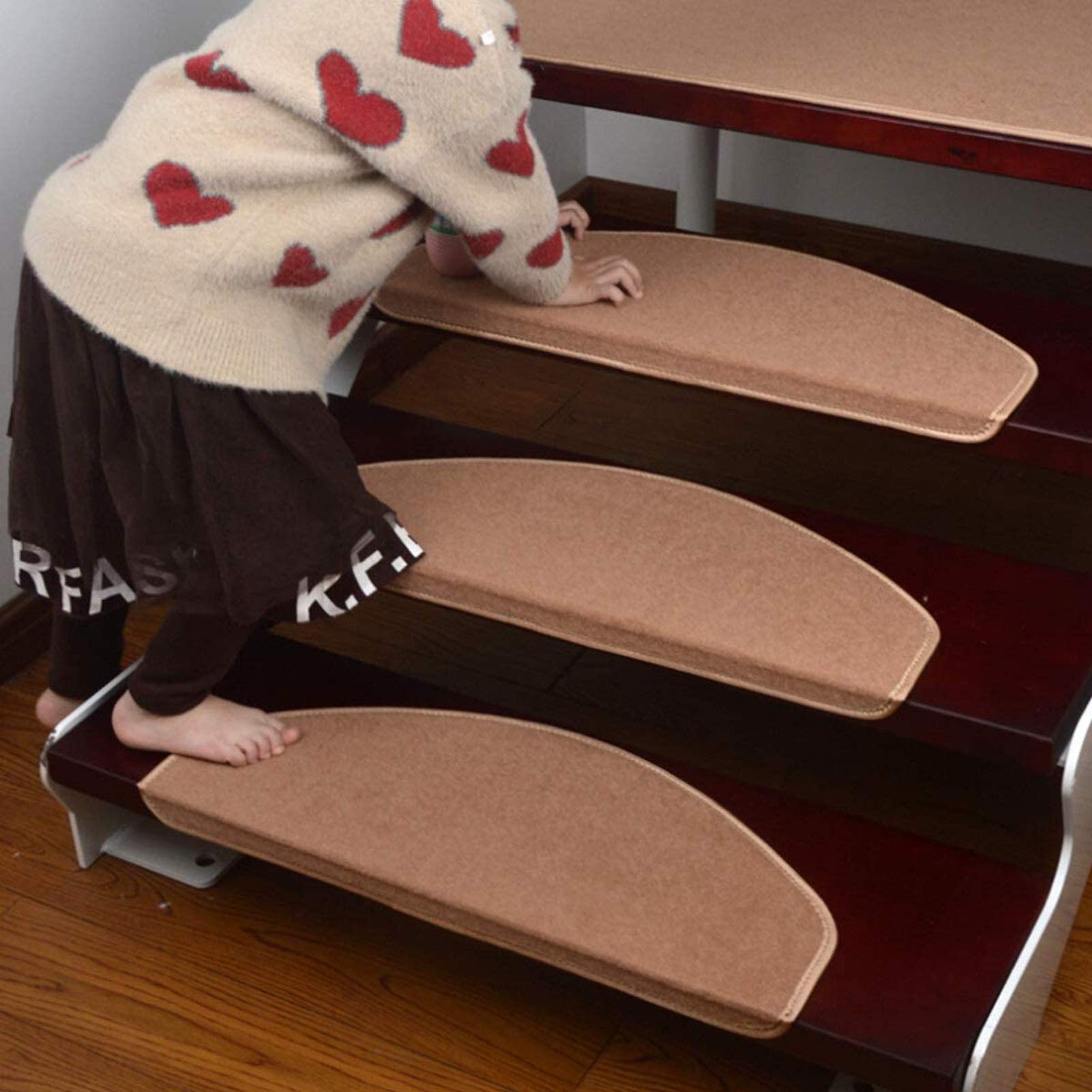 Tappetini Antiscivolo Per Scale KAISUN – Adesivi Riutilizzabili, Rossi 100x24+3 Cm – Perfetti Per Anziani, Bambini E Animali