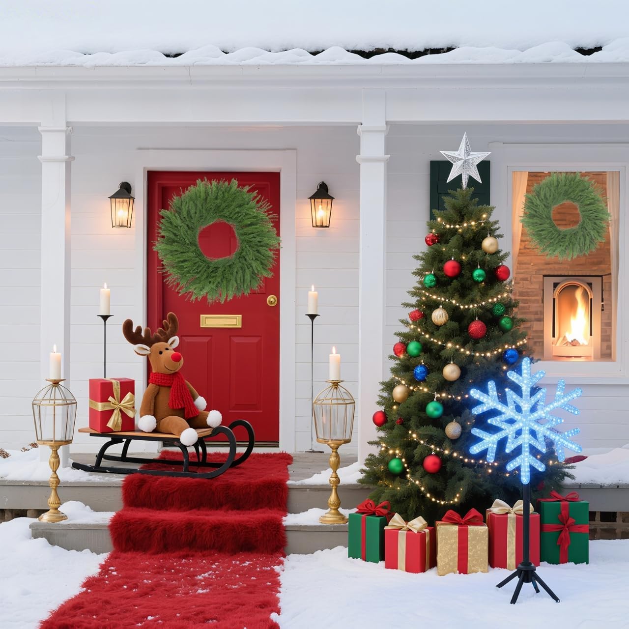 24" Norfolk Pine Wreath for Front Door, Real Touch Artificial Greenery Wreath Realistic Christmas Wreath for Wall,Fireplace,Windows,Indoor,Outdoor,Home,Holiday Decorations