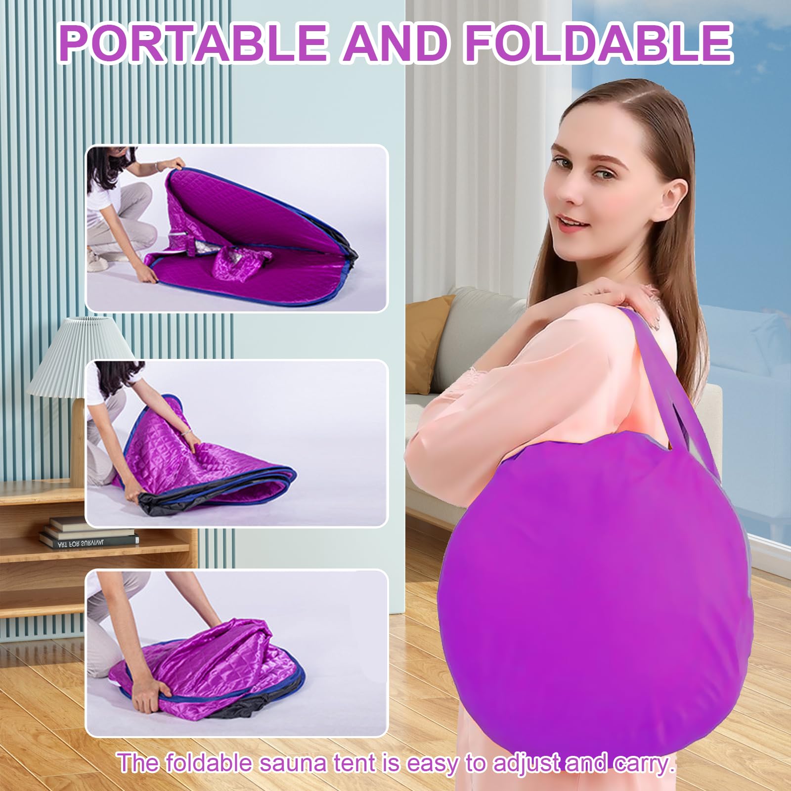 Sauna a Vapor Portátil, 1500W Mini Sauna de Vapor con Telemando, 5-95 Min Temporizador, Temperatura Ajustable en 9 Niveles, Cabina Sauna a Vapor Móvil Spa Personal en Casa