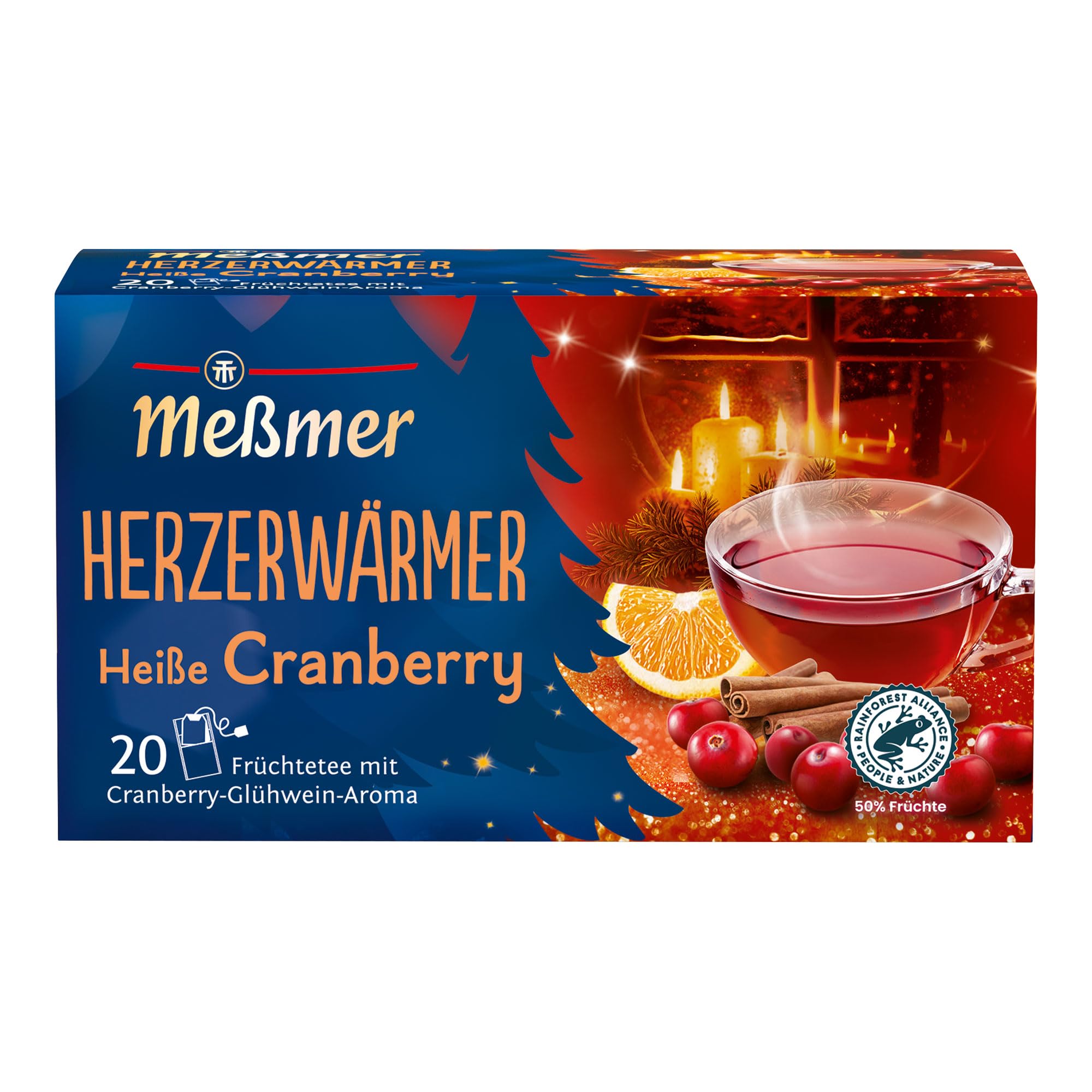 Meßmer Herzerwärmer | Winterlicher Cranberry‑Glühwein‑Früchtetee | 20 Teebeutel | fruchtig‑würzig