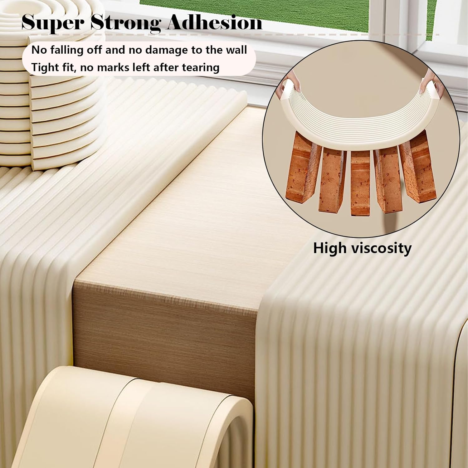 3D Anti-Collision Wall Padding Panels, Self-Adhesive Headboard Décor, DIY Wall Pads for Bedroom, i Beige 15x200cm, Foam Padding for Safety and Style