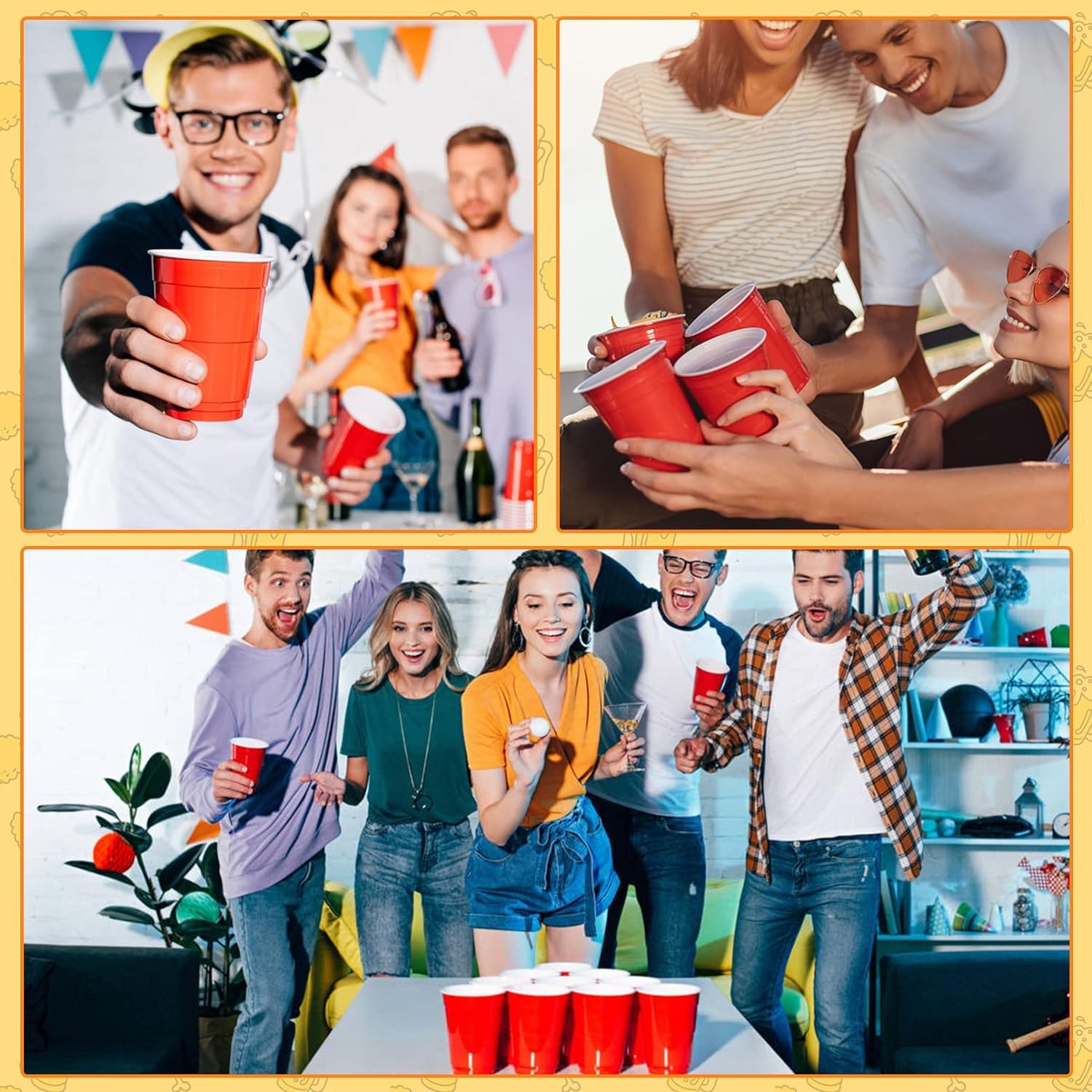 LATERN 100 Pezzi Bicchieri di Plastica Riutilizzabili, 480ml Tazze da Birra-Pong con 25 Coppe Rosse, 25 Coppa Blu, 25 Coppa Verde, 25 Coppa Arancione, 10 Giochi Palline da Ping Pong per Gioco Festa