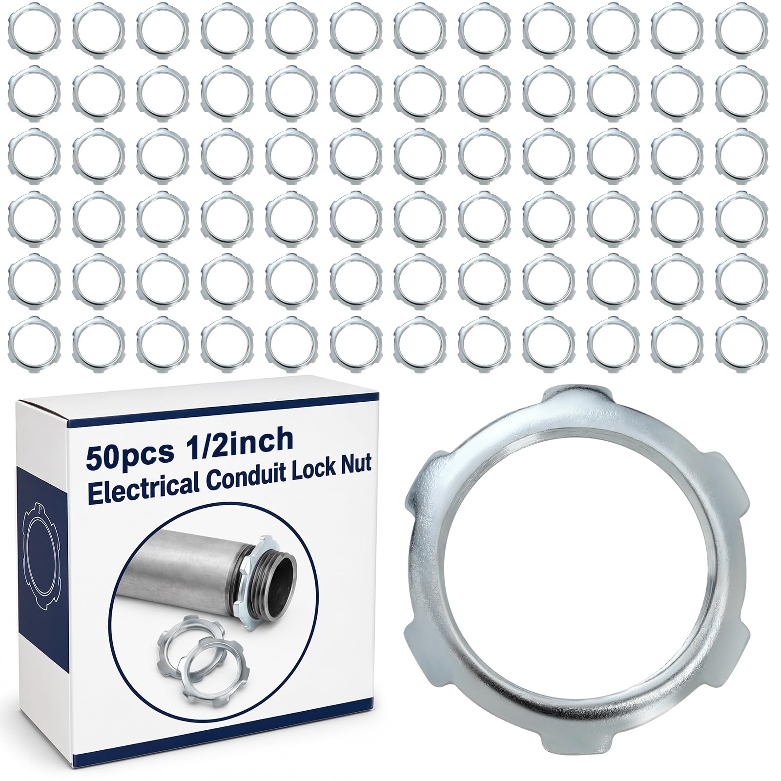 Yaocom 50 Pcs Electrical Conduit Lock Nut Rigid Lock Nut, 1/2 Inch
