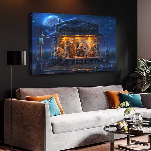 Miniatura 2 de ZKBX - Decoraciones de Halloween, arte de pared de calabaza, pintura de fiesta musical, imagen de pared de noche azul, impresión en lienzo HD,