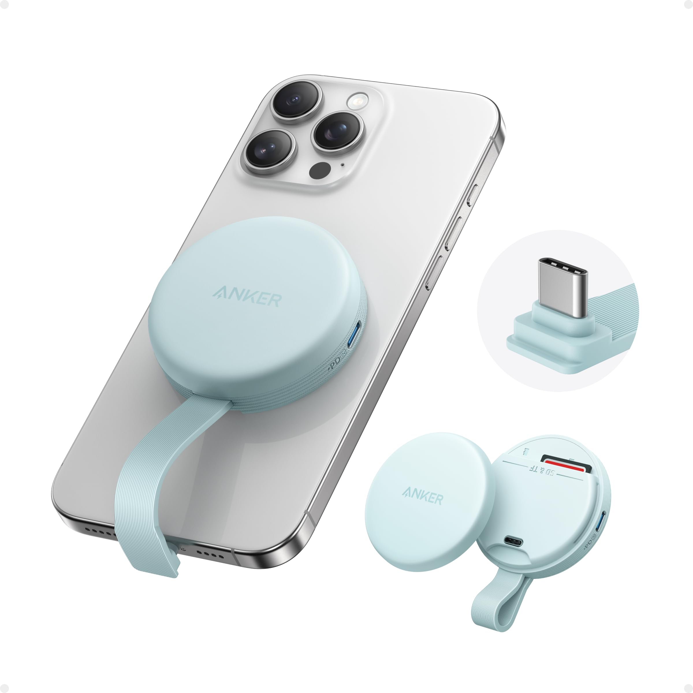 Anker USB-C MagGo Adapter Portable Magnetic SD TF Card Reader Built-in Cable USB-C Compatible 312MB/s Max Data Transfer 10Gbps Upstream for Photography Video Editing