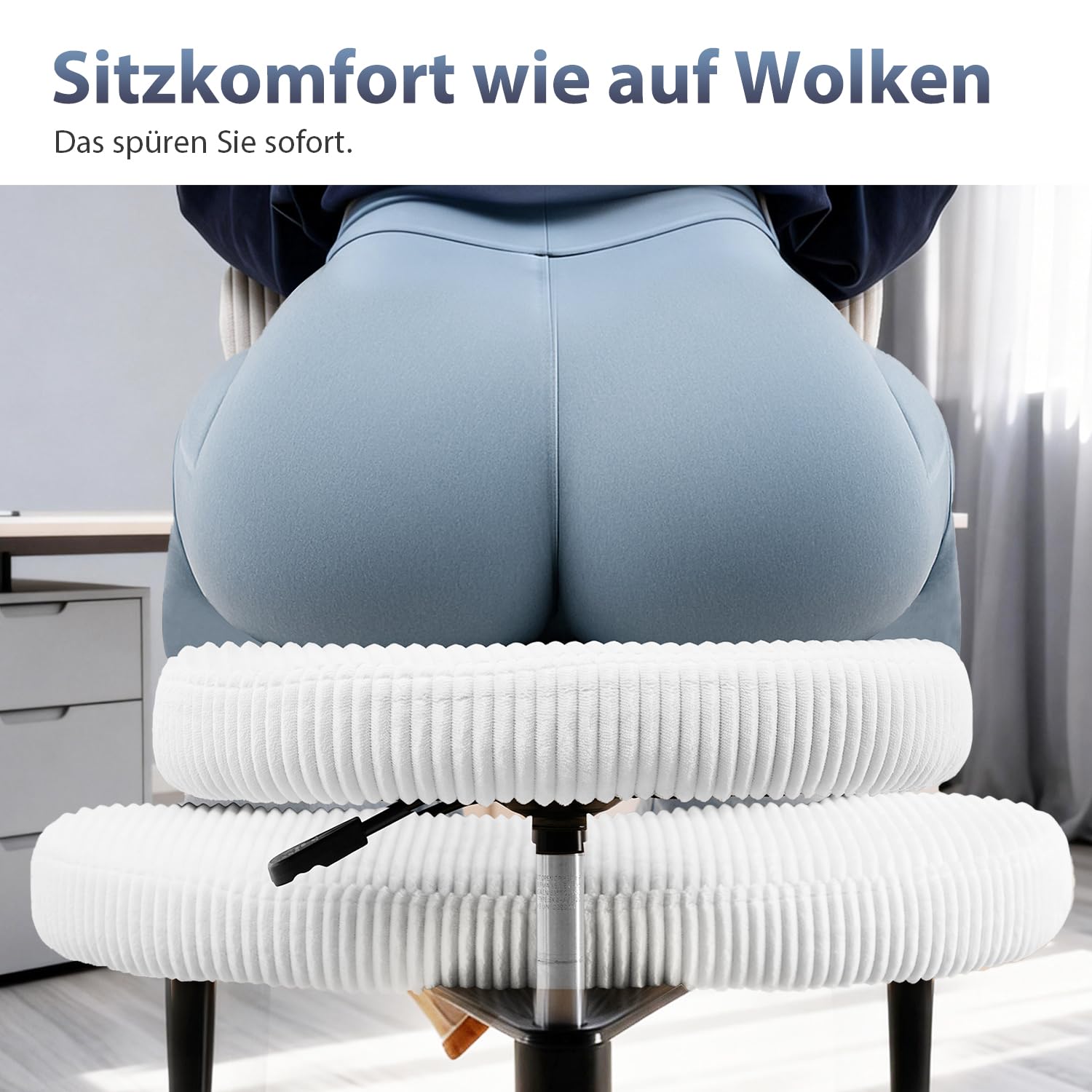 Kniestuhl mit gekreuzten Beinen, ergonomischer Schreibtischstuhl mit Verstellbarer Höhe, Meditationsstuhl für ADHS-Betroffene, gepolsterter Computerstuhl für Zuhause/Büro, Cordweiß