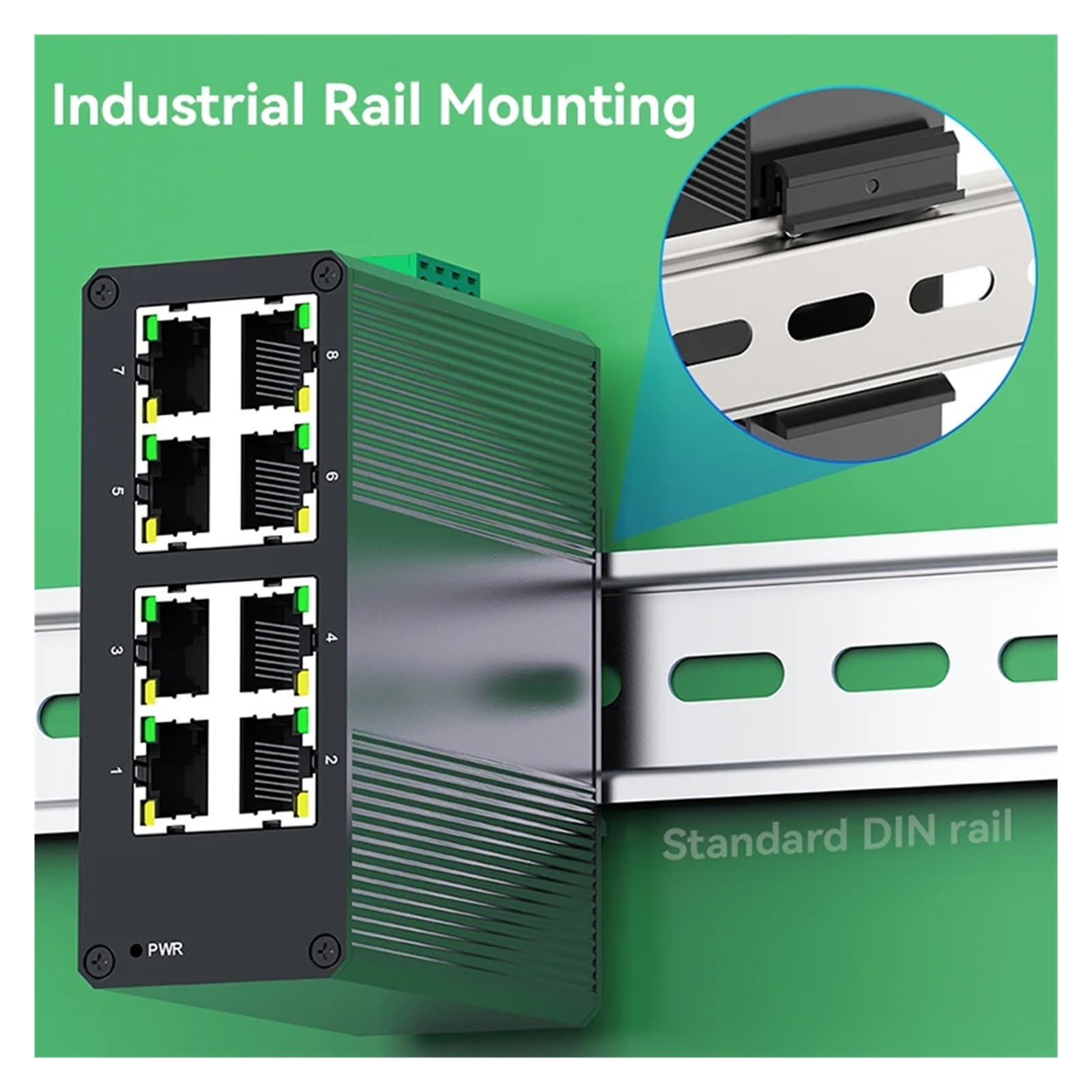 Switch Industriale Gigabit a 8 Porte, Mini Switch Ethernet Industriale da 1000 Mbps, Montaggio su Guida, Protezione IP40