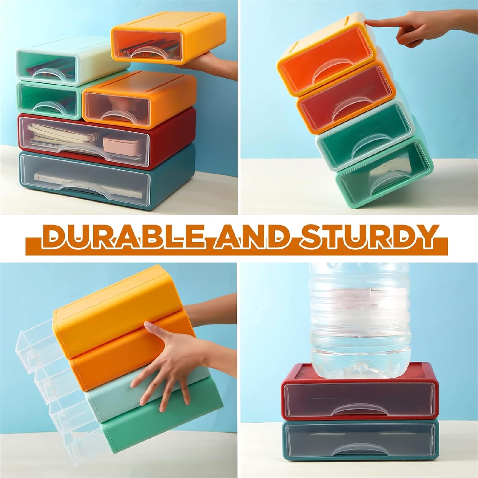 6 Stück Organizer mit Schubladen Stapelbare Bunte Schubladenbox Aufbewahrungsbox Kunststoff Lagerung Schubladen für Bürobedarf, Bleistifte, Marker, Klebeband, Radiergummis