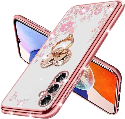 Miniatura 3 de Kudini Funda protectora transparente para Samsung A14 0.18 oz, Galaxy A14 0.18 oz para mujer, con purpurina, suave, brillante, linda mariposa,