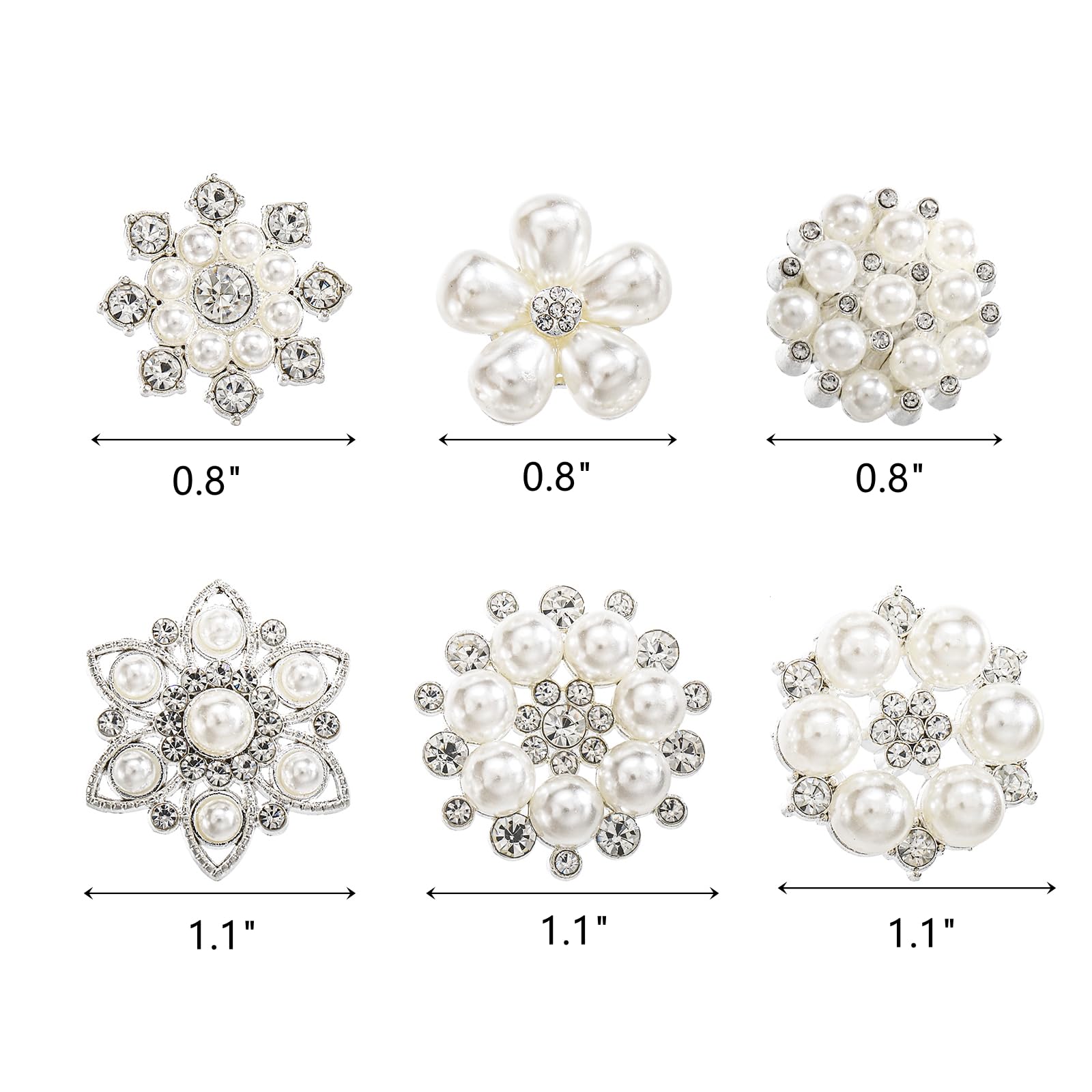 Frcctre 30 Pack Pearl Rhinestone Buttons, 6 Styles Embellishments Button Faux Pearl Button, Flat Back Flower Crystal Buttons for DIY Craft Jewelry Making Wedding Bridal Bouquet Party Home Decoration - Image 2