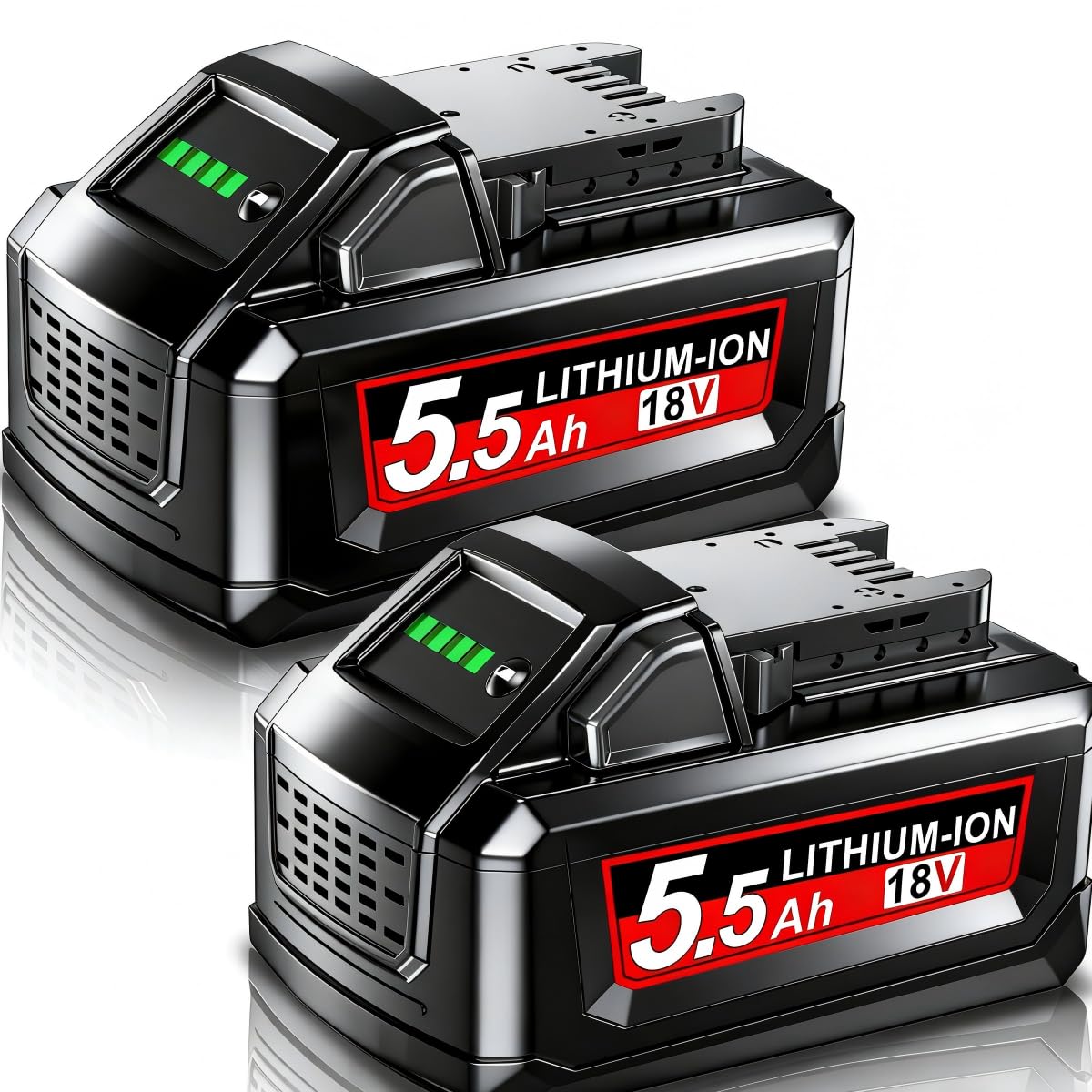 2X 5.5Ah Battery for Milwaukee M18, Powtree Replacement for Milwaukee 18V Battery 48-11-1810 48-11-1820 48-11-1850 48-11-1828 48-11-1860 Cordless Power Tool with Indicator (Lithium)