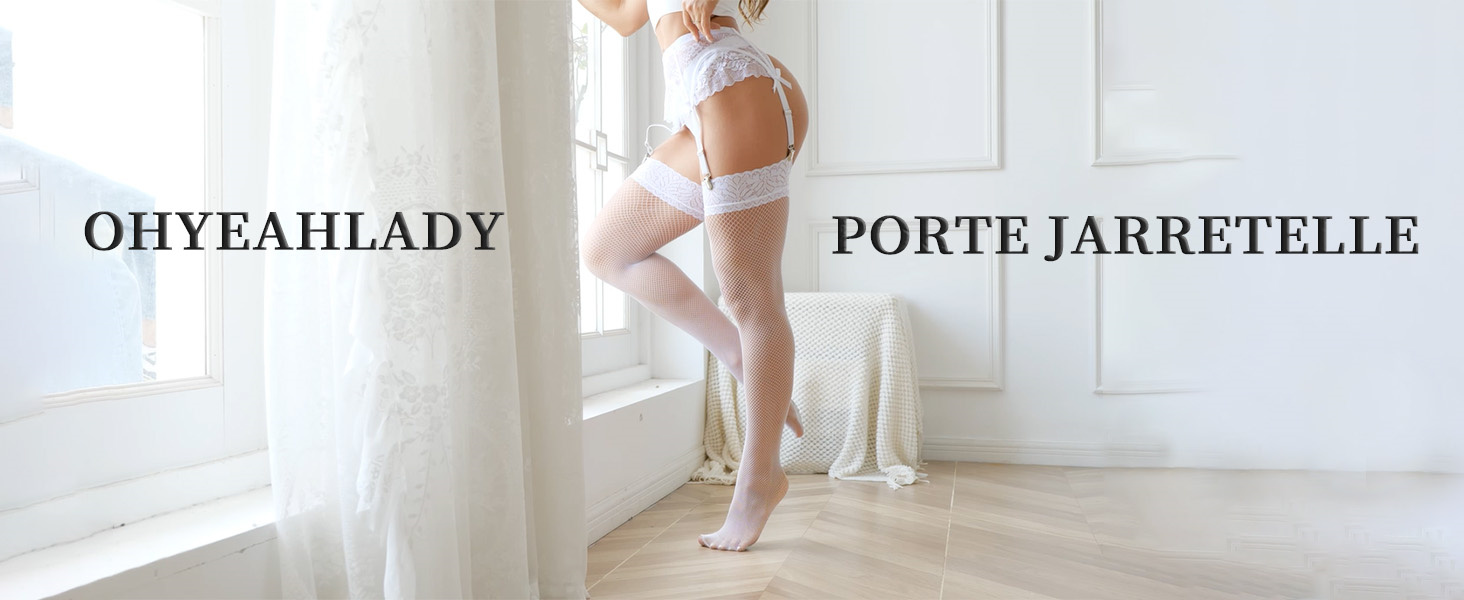 Porte-jarretelles Sexy ROSVAY - Dentelle Transparente Avec 4 Clips Réglables - String Inclus
