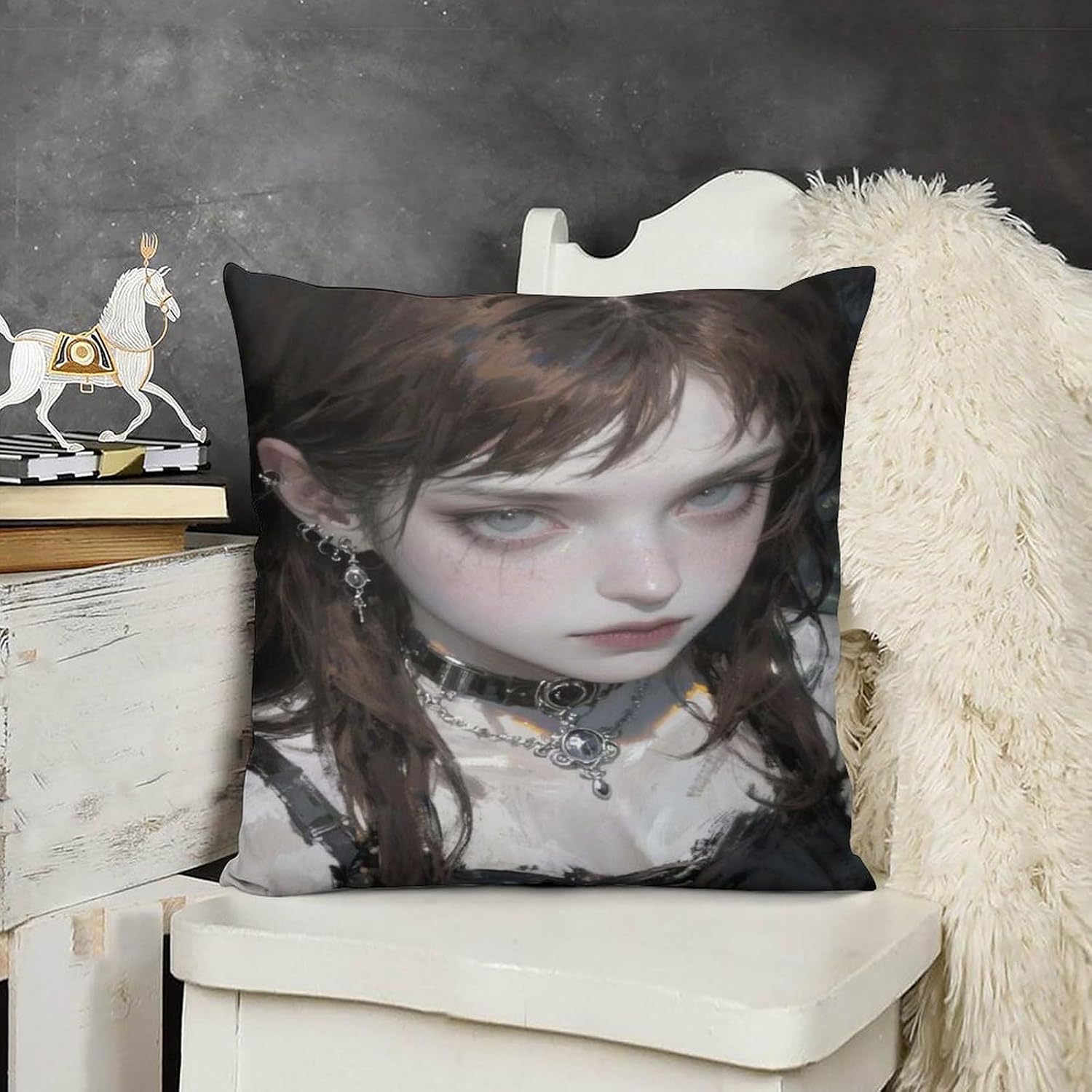 Decorative Throw Pillow Covers Couch Cushion Covers Anime Girl Soft Plush Pillow Cases Set of 2 for Bed Sofa image 3